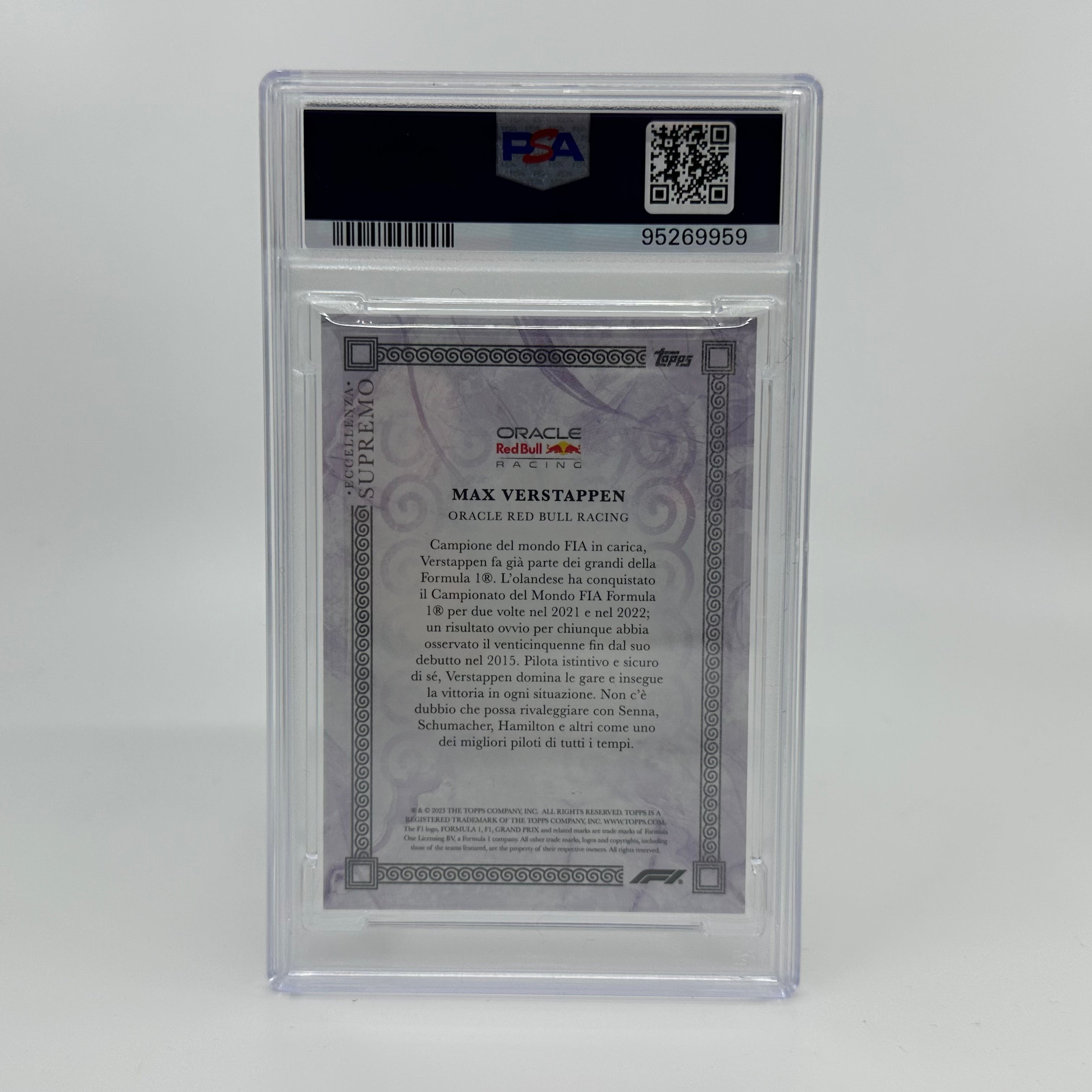 PSA 9 Graded 2023 Max Verstappen Purple Eccellenza Supremo 11/25 Trading Card - Perfect for F1 Collectors, Sports Memorabilia Displays & Racing Enthusiasts