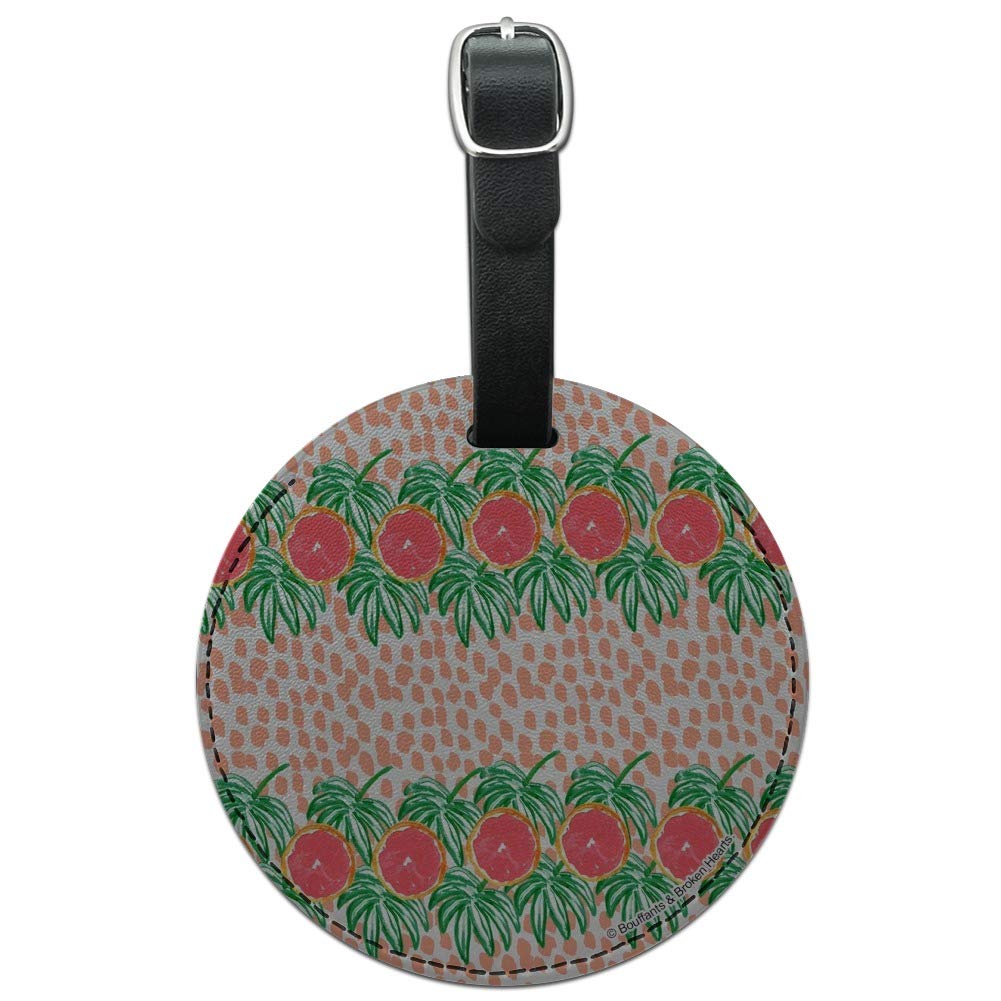 Round Leather Luggage Tag with Grapefruit & Leaf Design - Durable Suitcase ID Tag for Carry-On Bags | Perfect for Travel, Business Trips & Vacation Identification