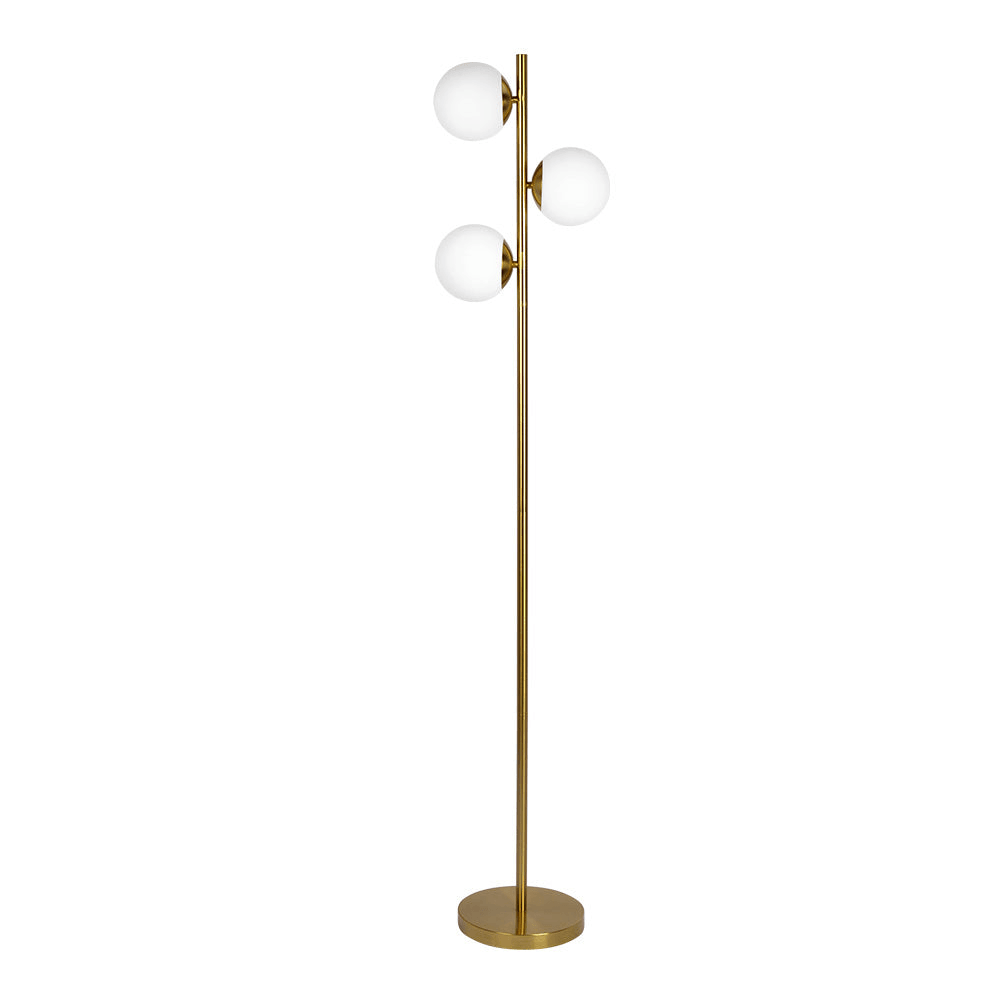 Brilliance Modern Gold Brush Floor Lamp with Opal Glass Shades & Round Metal Base - Elegant Lighting for Living Room, Bedroom, or Office Decor