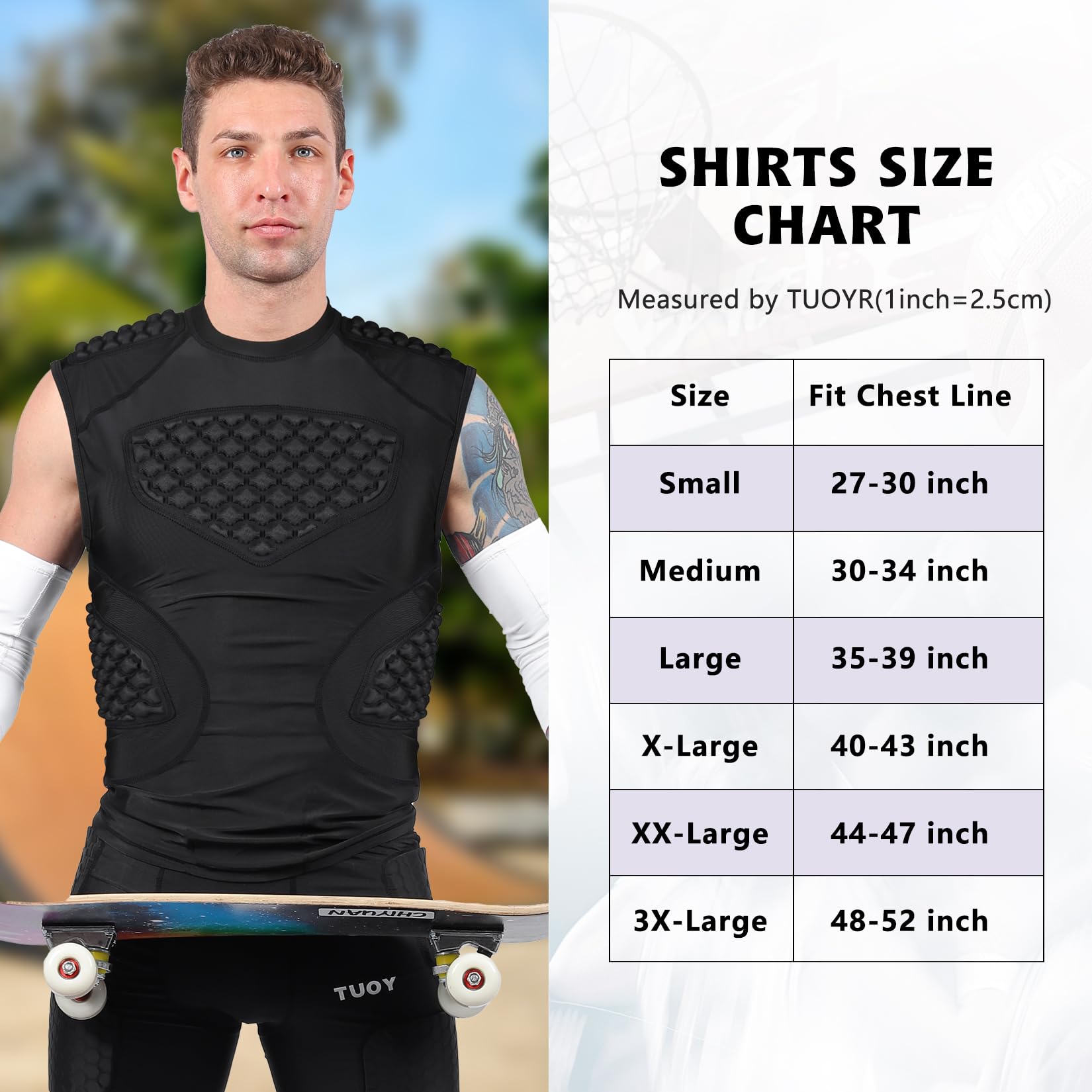 Men's Football Padded Compression Shirt - Baseball Chest Protector with Rib & Heart Guard for Rugby, Lacrosse, Softball | Breathable Protective Undershirt for Sports Training & Games