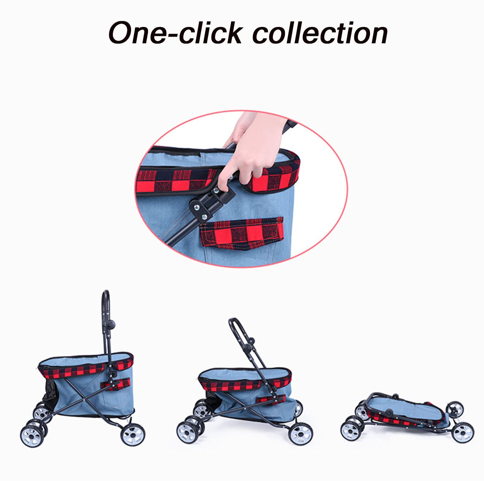 Foldable 4-Wheel Dog Stroller with Adjustable Handle & Storage Space - Lightweight Pet Carrier for Small & Medium Dogs - Perfect for Outdoor Walks, Vet Visits & Shopping Trips
