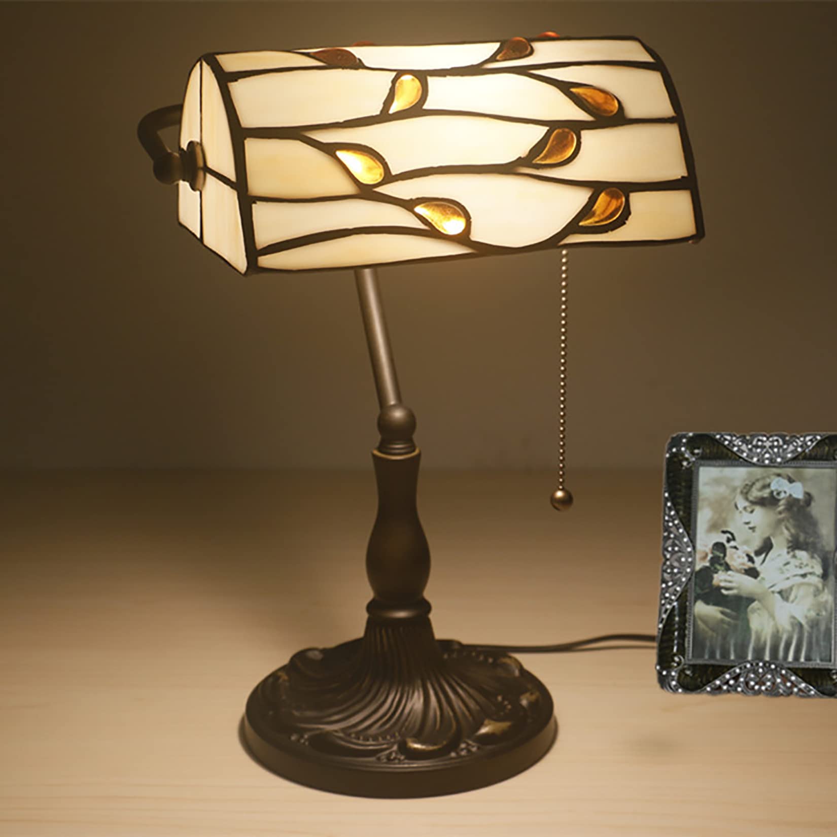 10 Inch Tiffany Style Stained Glass Banker's Desk Lamp - Vintage Piano Light with Zipper Switch, 16
