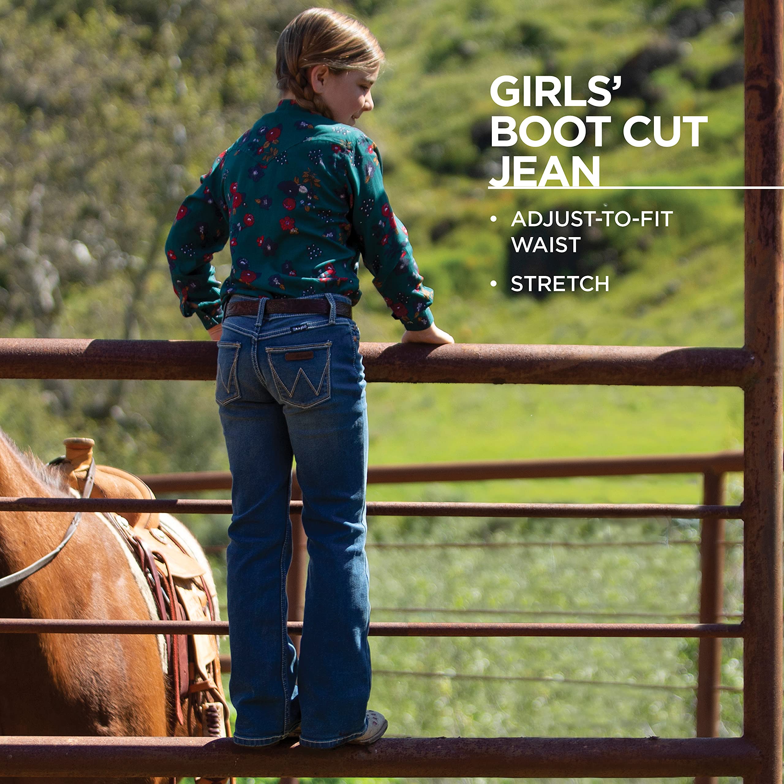 Wrangler Girls' Western Boot Cut Jeans - Classic Denim Pants for Cowgirl Style | Perfect for School, Rodeo & Everyday Wear
