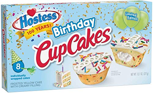 Hostess Birthday Cake Cupcakes - Limited Edition Pack of 10 | Delicious Vanilla Frosted Snack Cakes for Parties, Celebrations & Office Treats