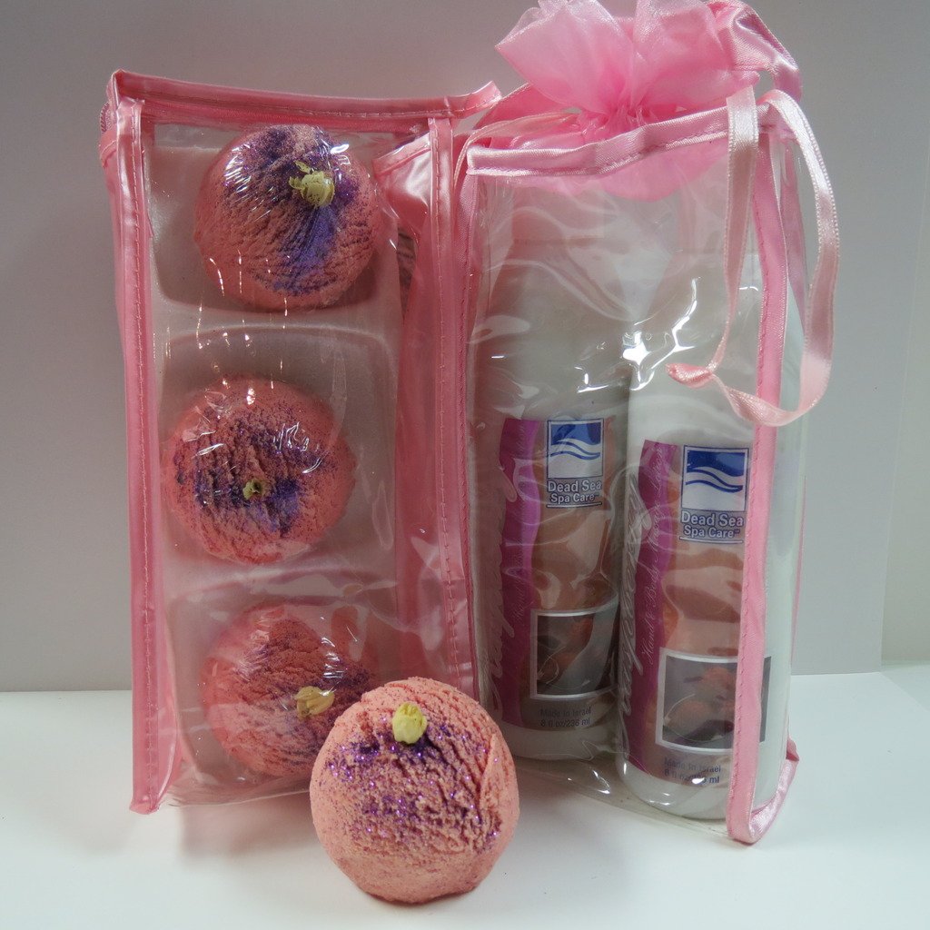 Dead Sea Spa Care Raspberry Boom Bubble Bath Truffles 3-Pack + 2-Pack 8 oz Hand & Body Lotion - Luxurious Bath Bombs for Relaxation & Skin Hydration - Perfect for Spa Nights, Self-Care Gifts & Stress Relief