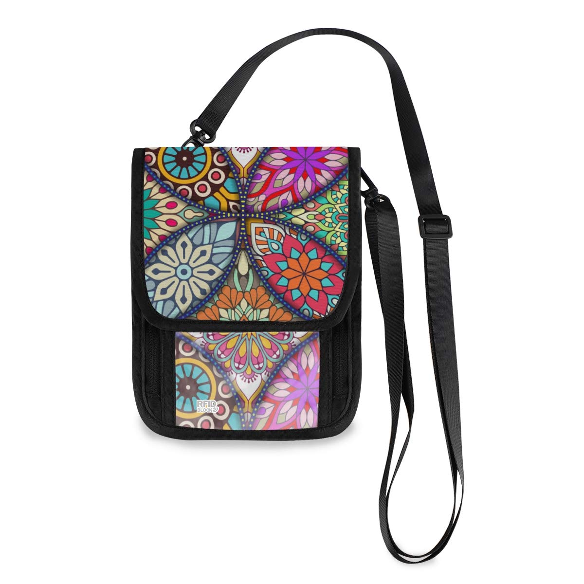 Emelivor RFID Blocking Travel Neck Wallet - Waterproof Passport Holder Pouch for Women & Men with Round Mandala Design | Secure Cash, Credit Cards & Documents | Perfect for Airports, Vacations & International Travel