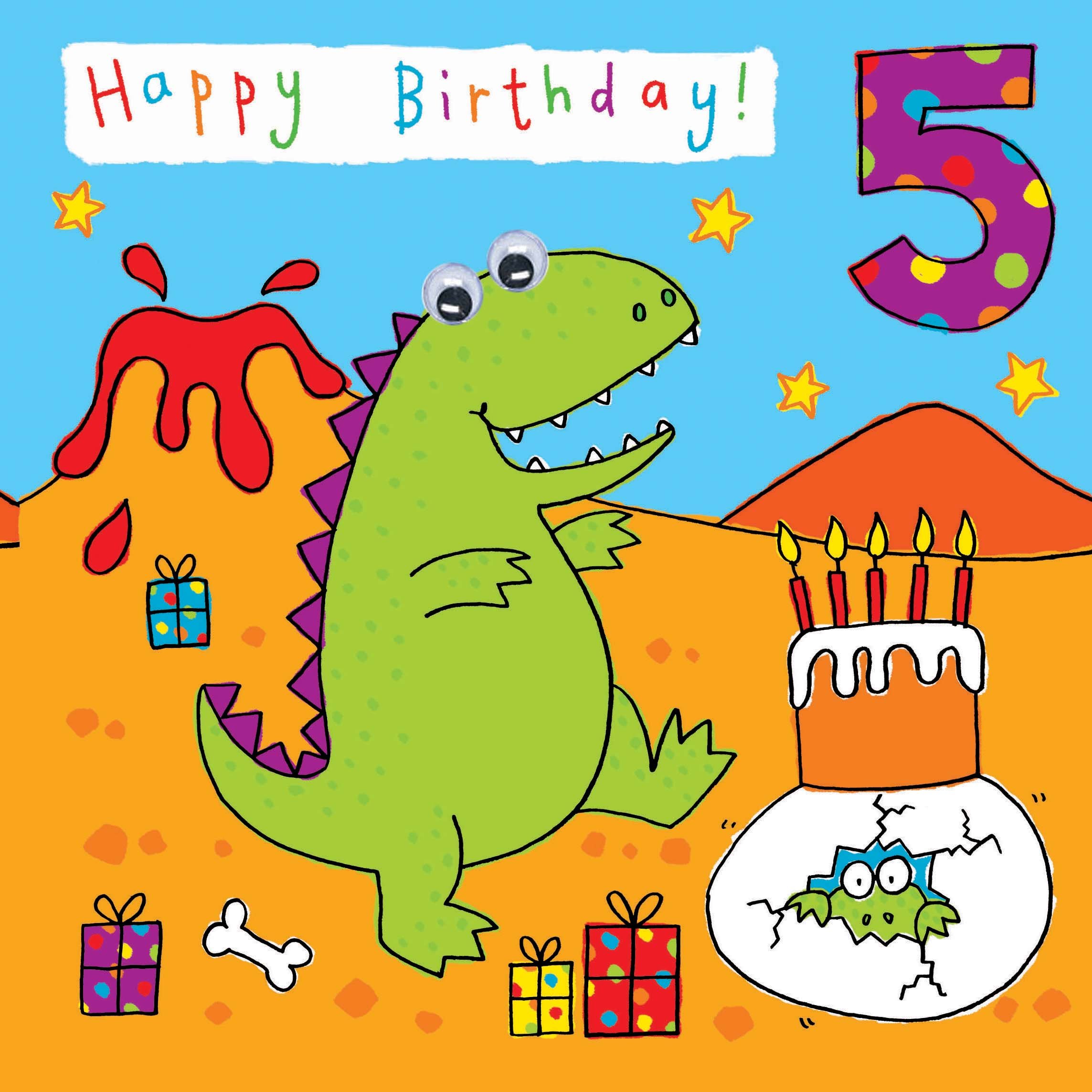 Twizler Dinosaur 5th Birthday Card - Fun Greeting Card for 5 Year Old Boys & Girls - Perfect for Birthday Parties, School Celebrations & Special Occasions