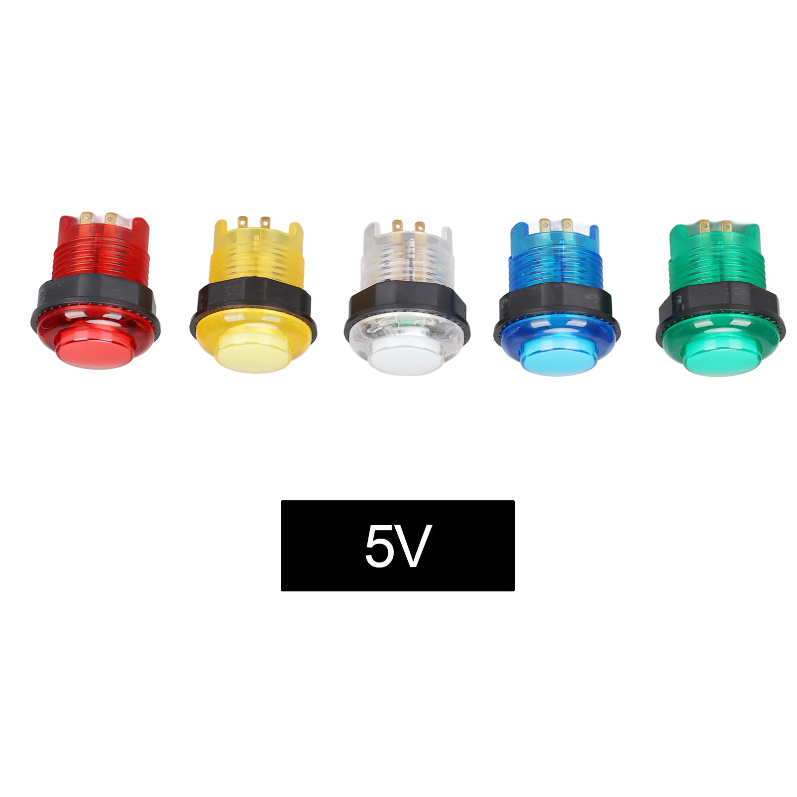 5-Pack 28mm LED Illuminated Push Buttons - 5V Round Arcade Buttons for MAME, JAMMA, Fighting Games & DIY Arcade Cabinets - Perfect for Home Arcades, Gaming Consoles & Retro Game Builds