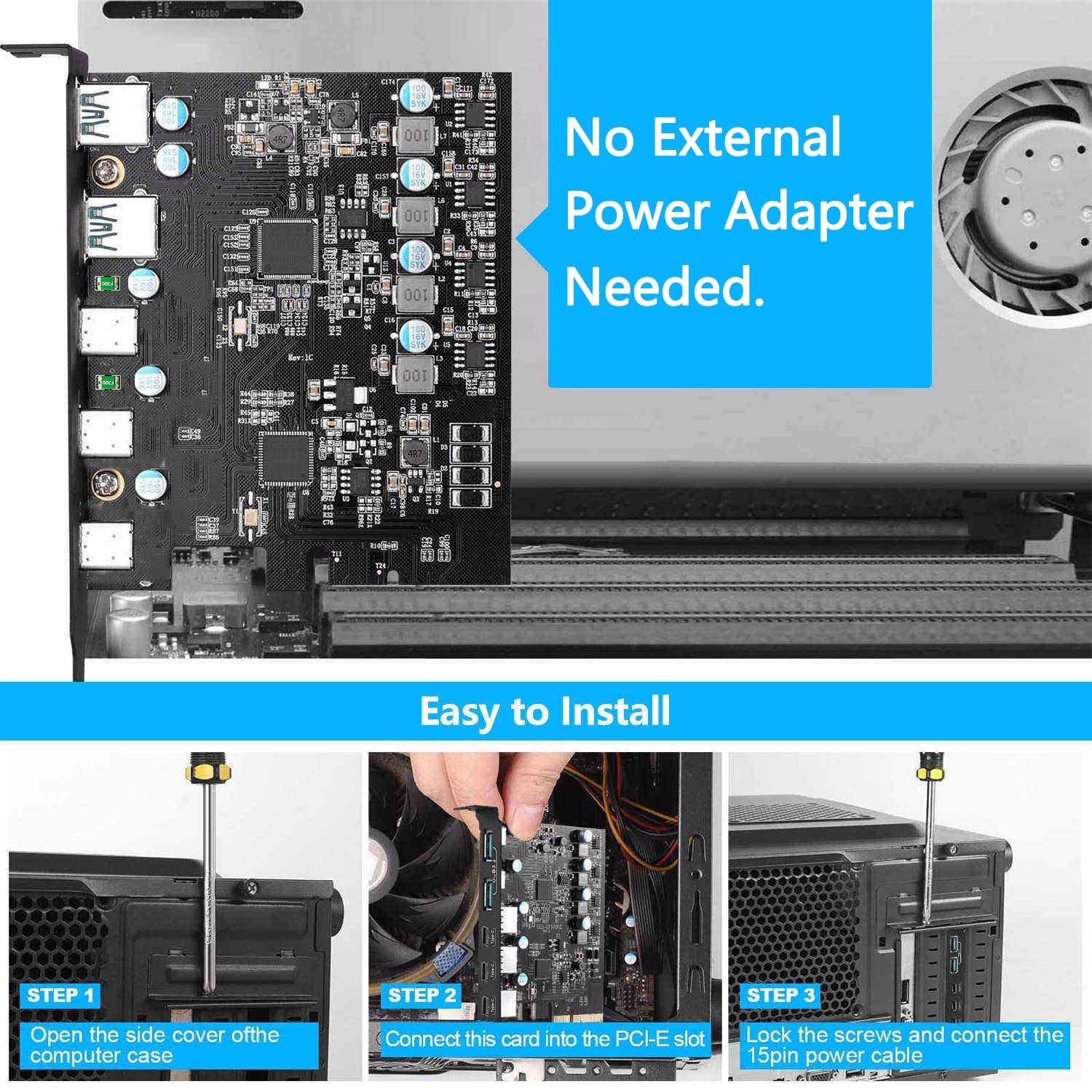PCIe USB 3.2 Gen 2 Expansion Card with 3x USB-C & 2x USB-A Ports - High Speed Internal USB Hub for Desktop PC - Compatible with Windows 10/8/7 & Mac OS - Perfect for Gaming, VR, External Storage & High-Speed Data Transfer