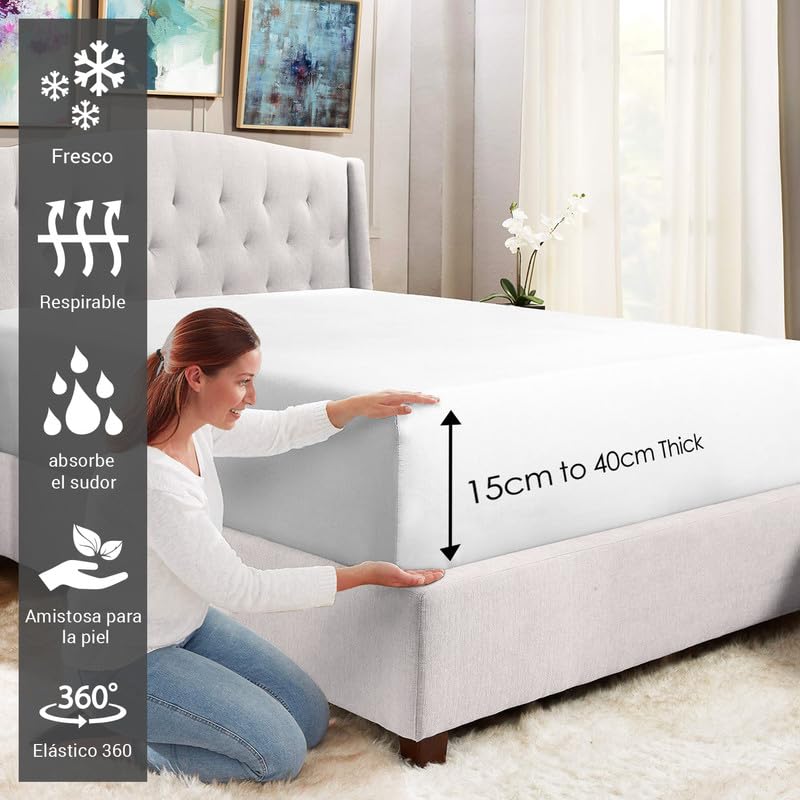 Luxury 100% Long-Staple Cotton 400 Thread Count Satin Weave Fitted Sheet 105x200cm - Adjustable White Cotton Deep Pocket Sheet for Mattresses up to 40cm Thick - Perfect for Master Bedrooms, Guest Rooms & Hotels - 1 Piece