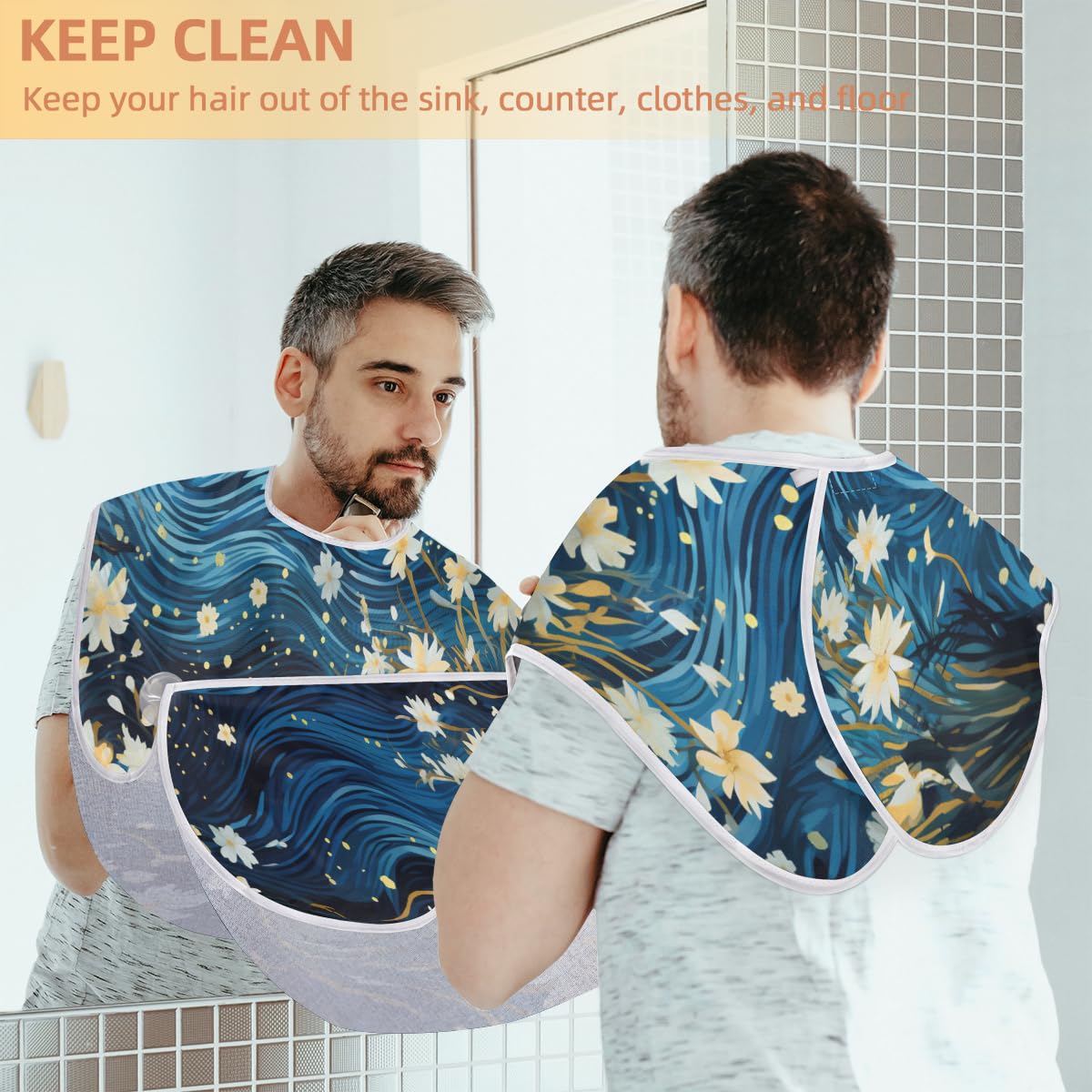 **Men's Daisy Flower Beach Beard Shaving Bib - Waterproof Hair Dye Apron for Barbers & Stylists - Sink Hair Catcher & Beard Trimming Accessory - Perfect for Salon, Home Grooming & DIY Haircuts**