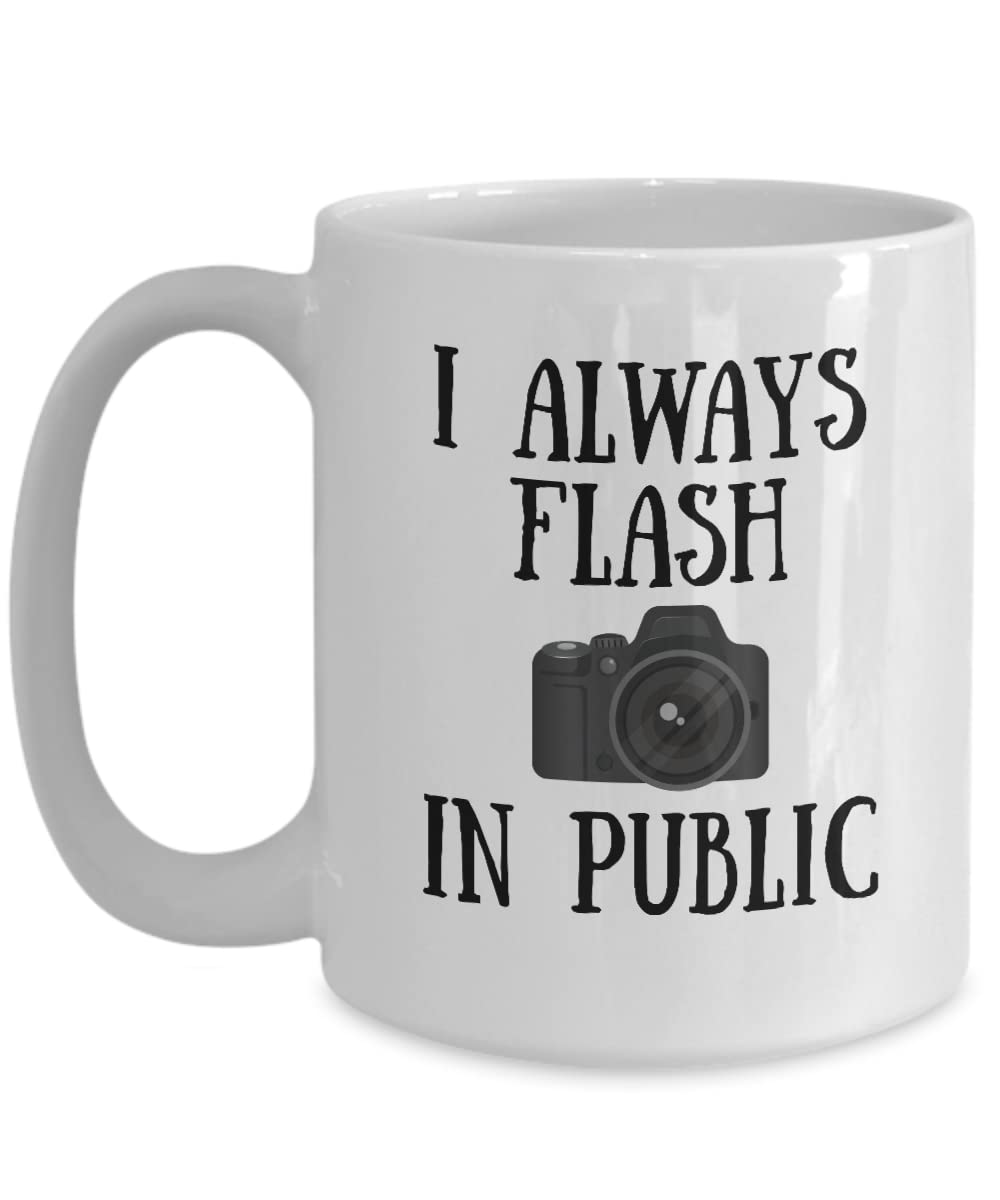 Camera Lens Coffee Mug - Funny Photographer Gift for Men & Women - I Always Flash in Public - Unique Camera-Themed Travel Mug for Coffee & Tea Lovers - Perfect for Office, Home & Photography Enthusiasts