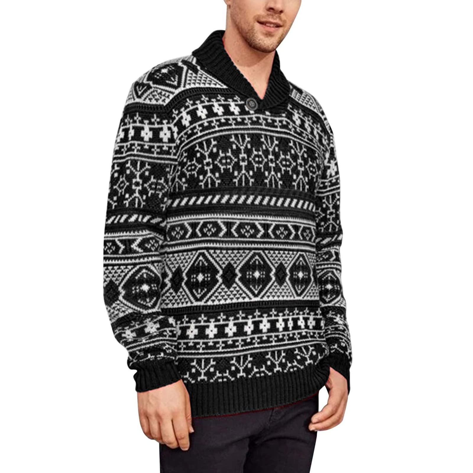 Men's European & American Style Winter Sweater - Christmas Button-Up Shirt with Lapel, Knitted Pullover Long Coat for Cold Weather | Perfect for Holiday Parties, Office Wear & Winter Fashion