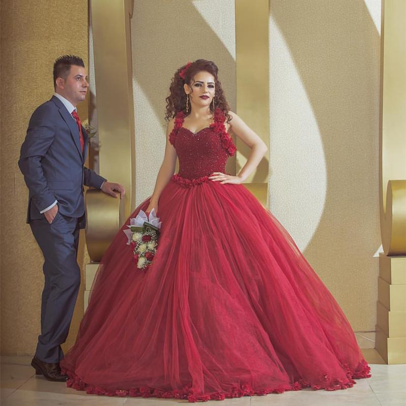 Elegant Burgundy Flower Wedding Dress with Crystal Beaded Corset - A-Line Ball Gown for Brides, Prom, Quinceañera & Formal Events