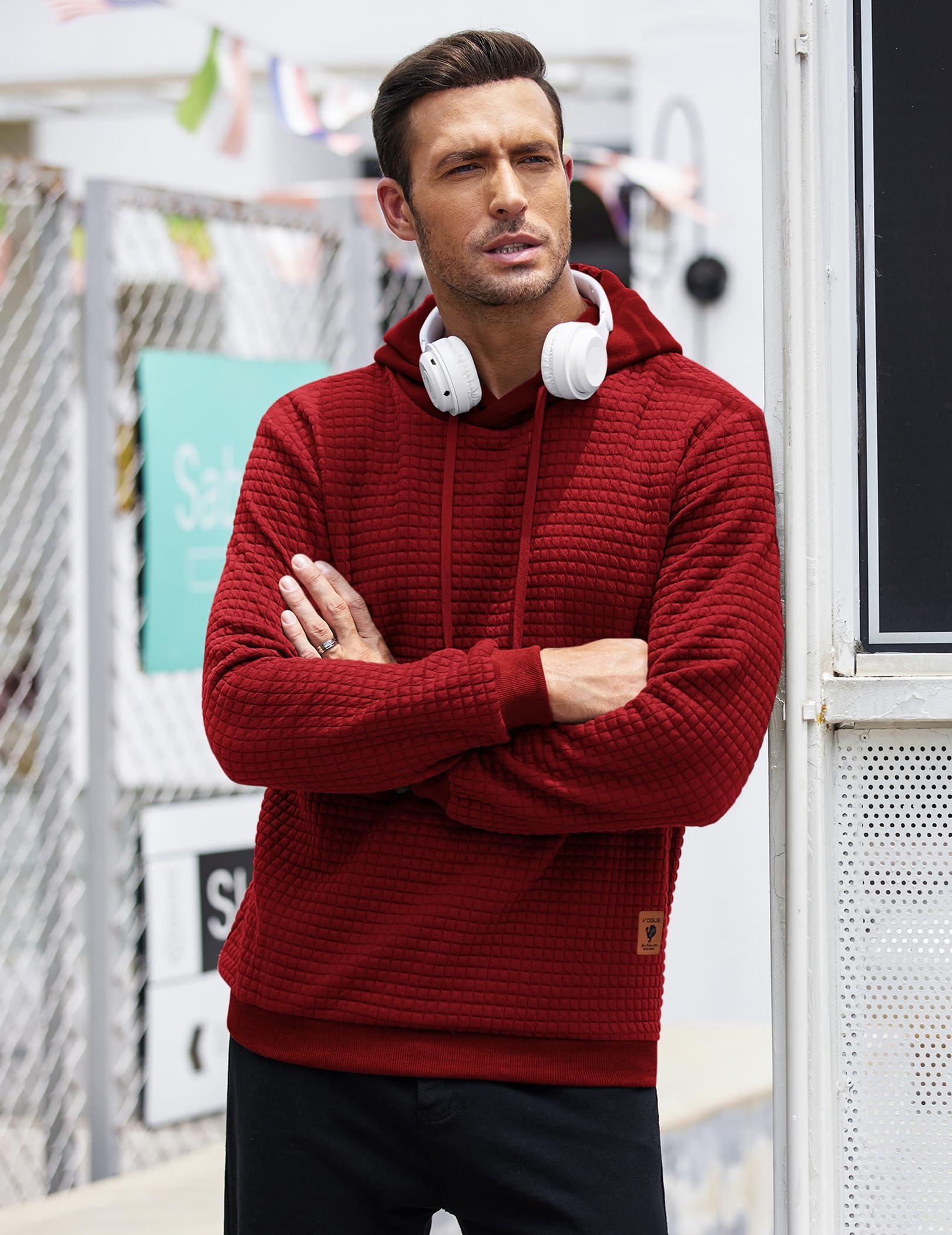 COOFANDY Men's Casual Hooded Sweatshirt - Long Sleeve Waffle Knit Pullover Hoodie with Drawstring | Perfect for Streetwear, Lounge & Outdoor Activities