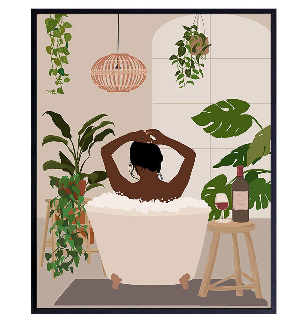 African American Woman Wall Art - Black Culture Bathroom Decor - Mid-Century Modern Black Women Prints - Latina Home Accessories for Living Room & Bathroom Decorating