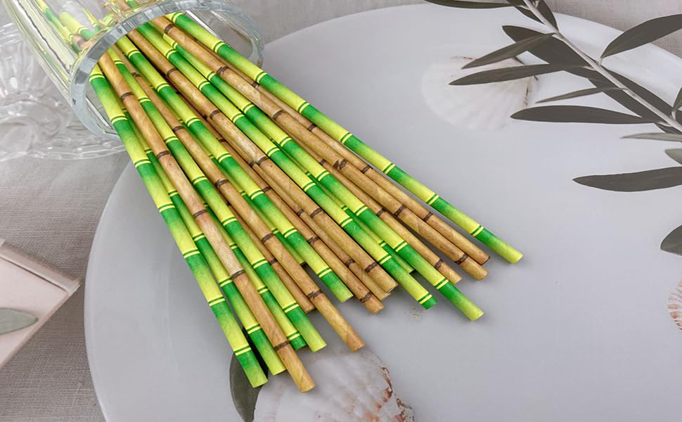 Eco-Friendly Biodegradable Bamboo Pattern Paper Straws - 100 Count, Perfect for Parties, Weddings, and Sustainable Home Use