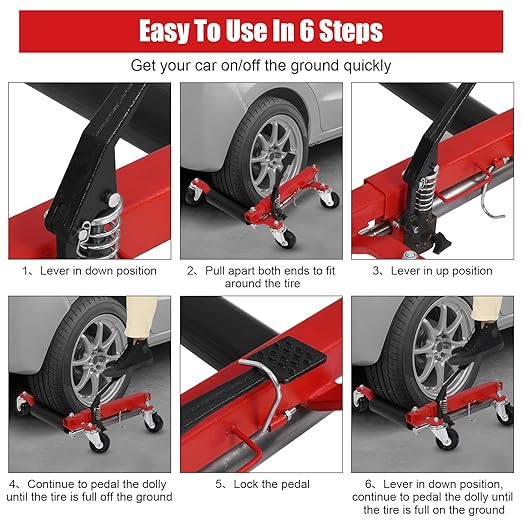 GARVEE 1500lbs Heavy Duty Car Wheel Dolly Set - 2 Pack with Ratcheting Pedal Lift for Easy Vehicle Moving | Perfect for Garage, Auto Repair Shops & DIY Car Maintenance
