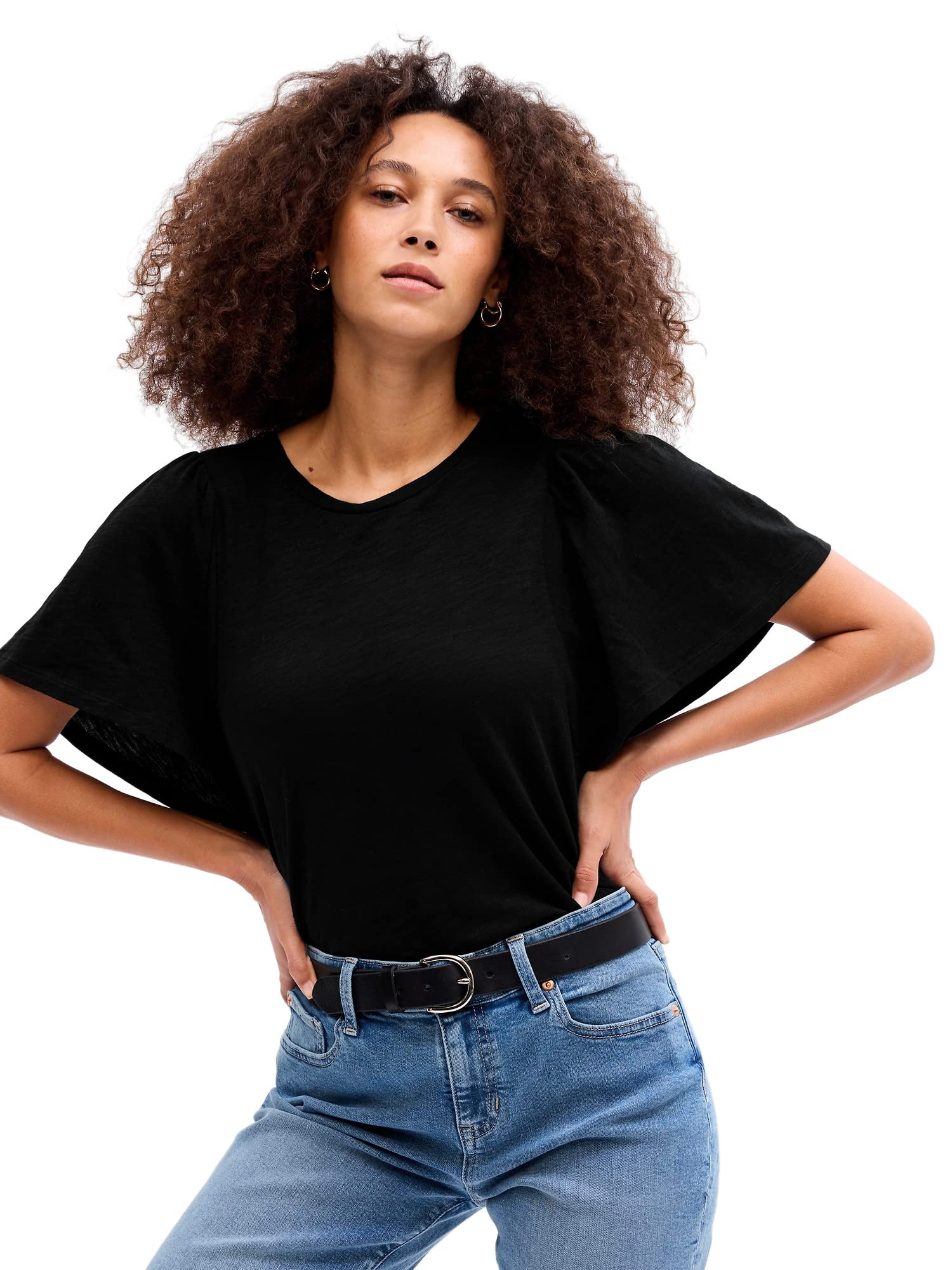 GAP Women's Flutter Sleeve T-Shirt - Soft Cotton Casual Tee for Everyday Wear | Perfect for Work, Weekend & Summer Outfits