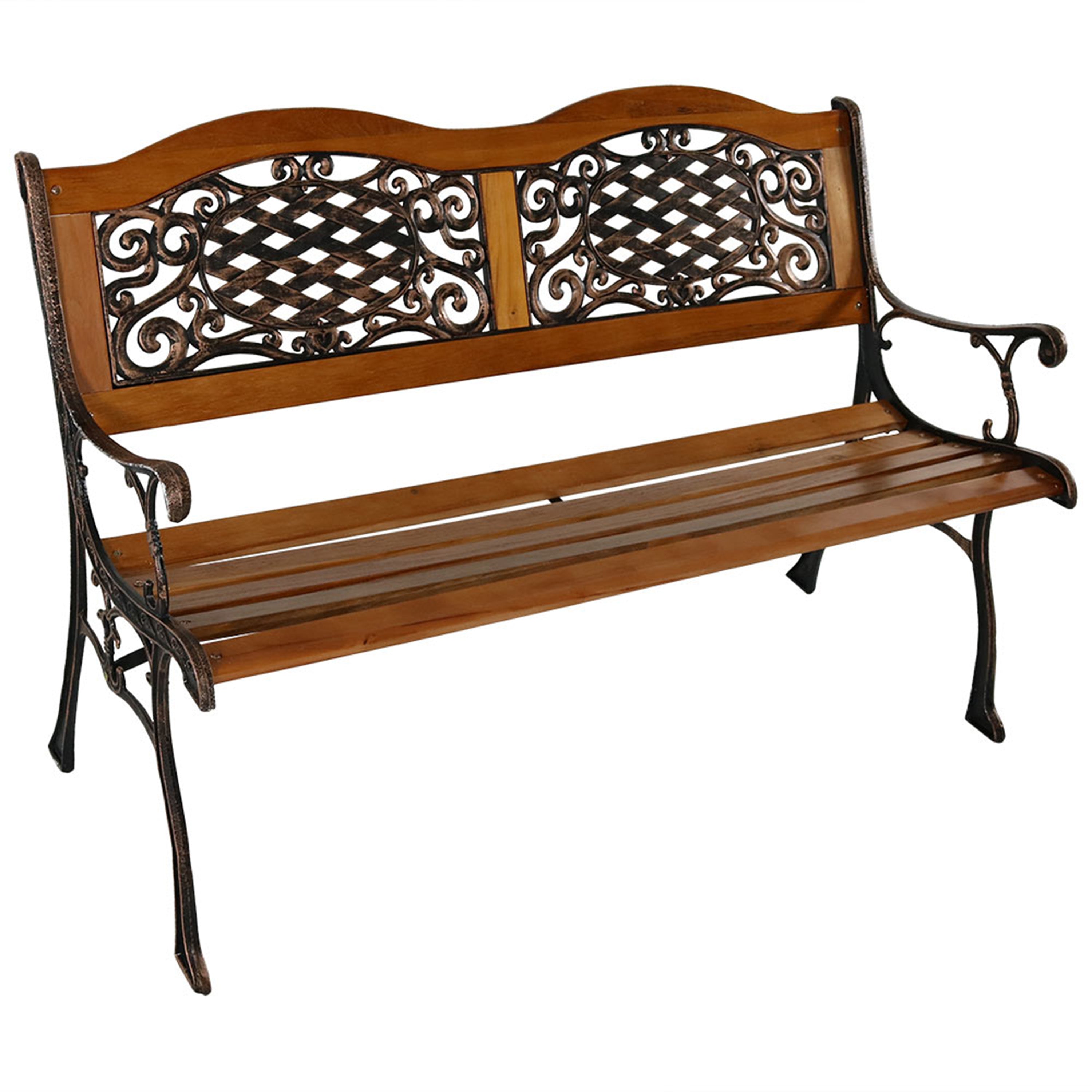 Sunnydaze Ivy Crossweave 2-Person Cast Iron Outdoor Bench - 49