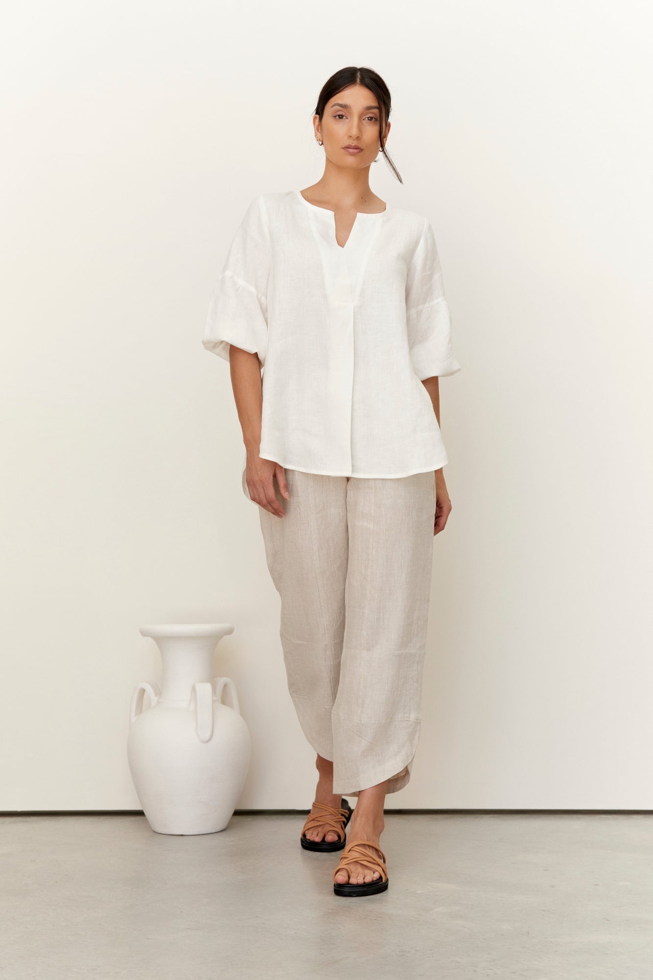 Clancy Linen Top in Warm White | Soft & Breathable Women's Blouse | Perfect for Summer Outfits & Casual Office Wear