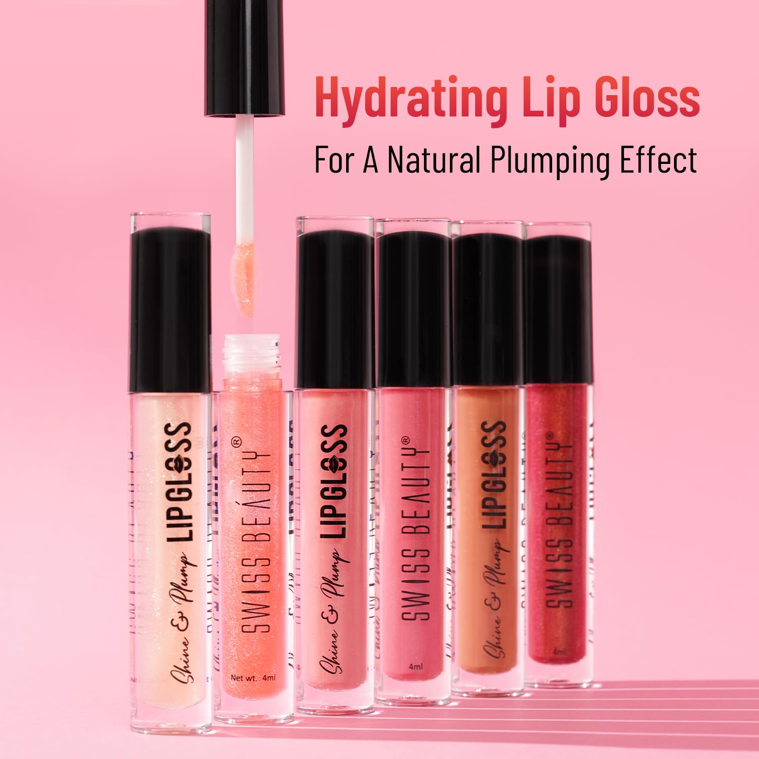 Swiss Beauty Shine & Plump Lip Gloss - Non-Sticky, Hydrating, Pink Shade (4ml) | Perfect for Everyday Wear, Date Night & Makeup Looks