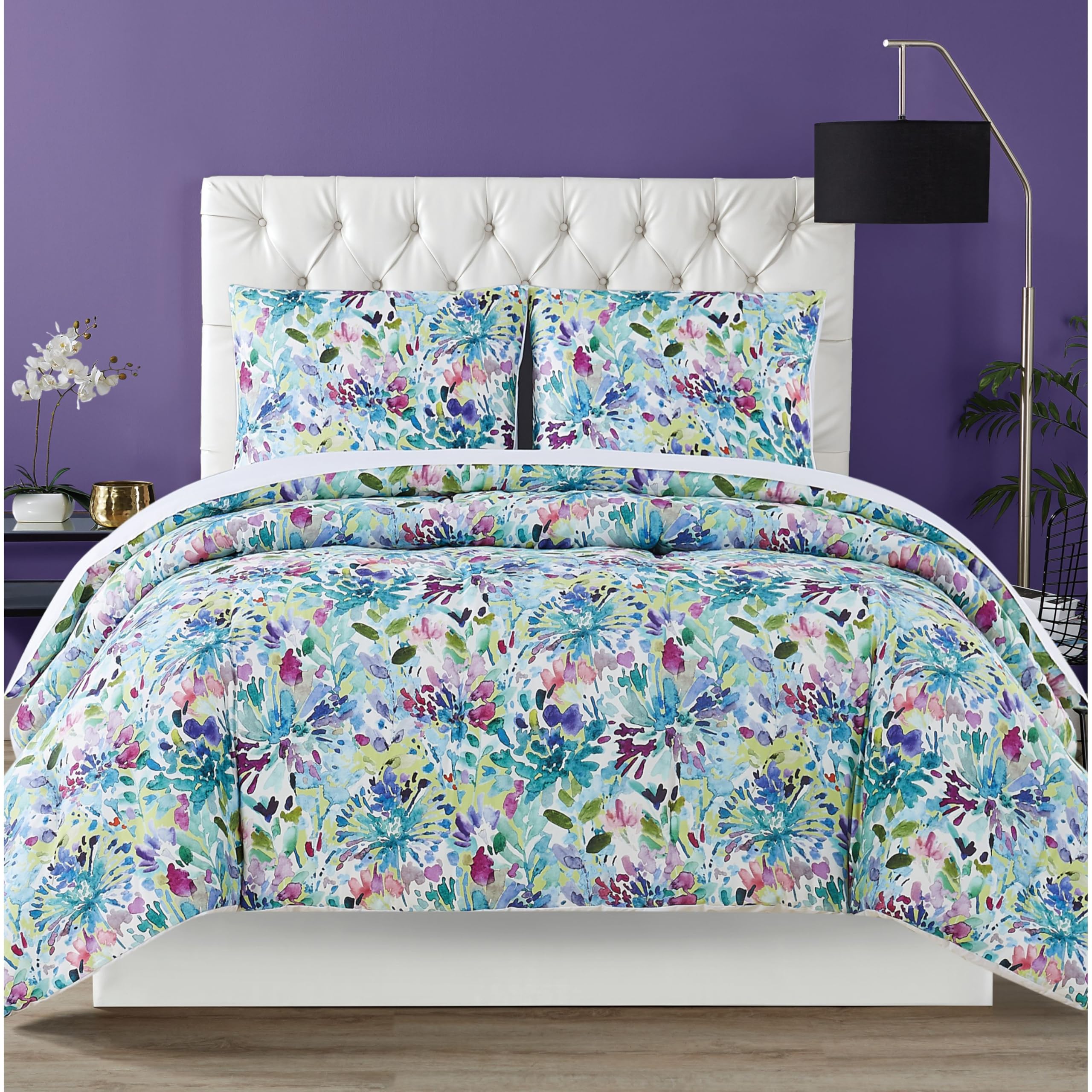 Christian Siriano NY Dahlia 3-Piece King Duvet Cover Set - Luxury Floral Bedding Collection for Master Bedroom & Guest Room Decor