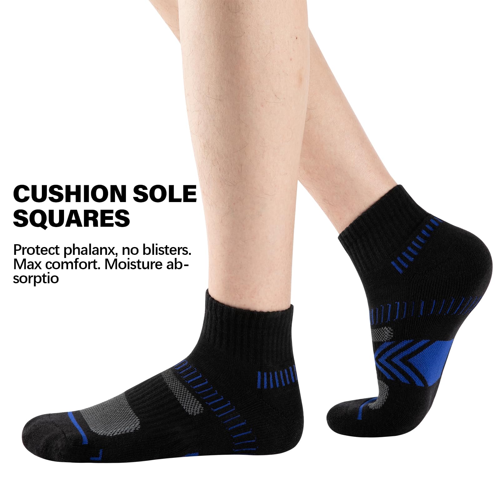 COOPLUS Men's Cushioned Ankle Socks - Breathable Cotton Athletic Performance Quarter Socks for Running, Gym & Everyday Wear - Pack of 6 Pairs
