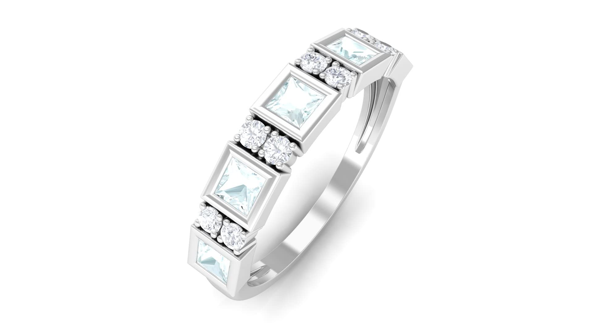3/4 CT Natural Sky Blue Topaz & Diamond Ring - 14K Solid Gold Half Eternity Band for Women - Perfect for Anniversary, Engagement & Special Occasion Gifts