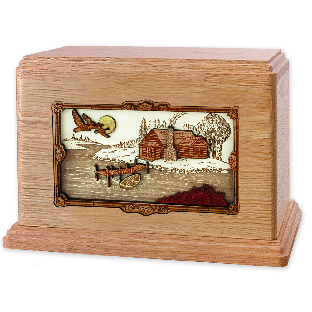 Handcrafted Rustic Paradise Cabin 3D Wood Inlay Companion Cremation Urn - Memorial Keepsake for Ashes, Perfect for Home Display or Memorial Services