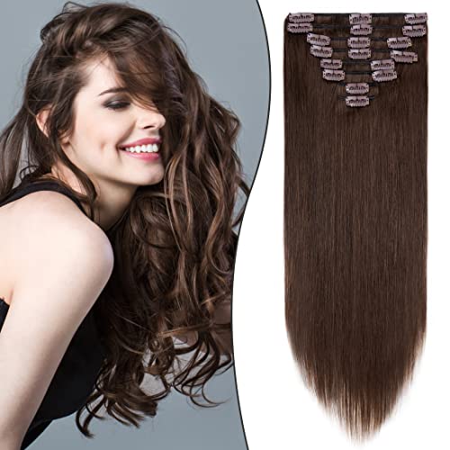 Premium 100% Real Human Hair Clip-in Extensions - 8-Piece Full Head Set (18 Clips) - 20