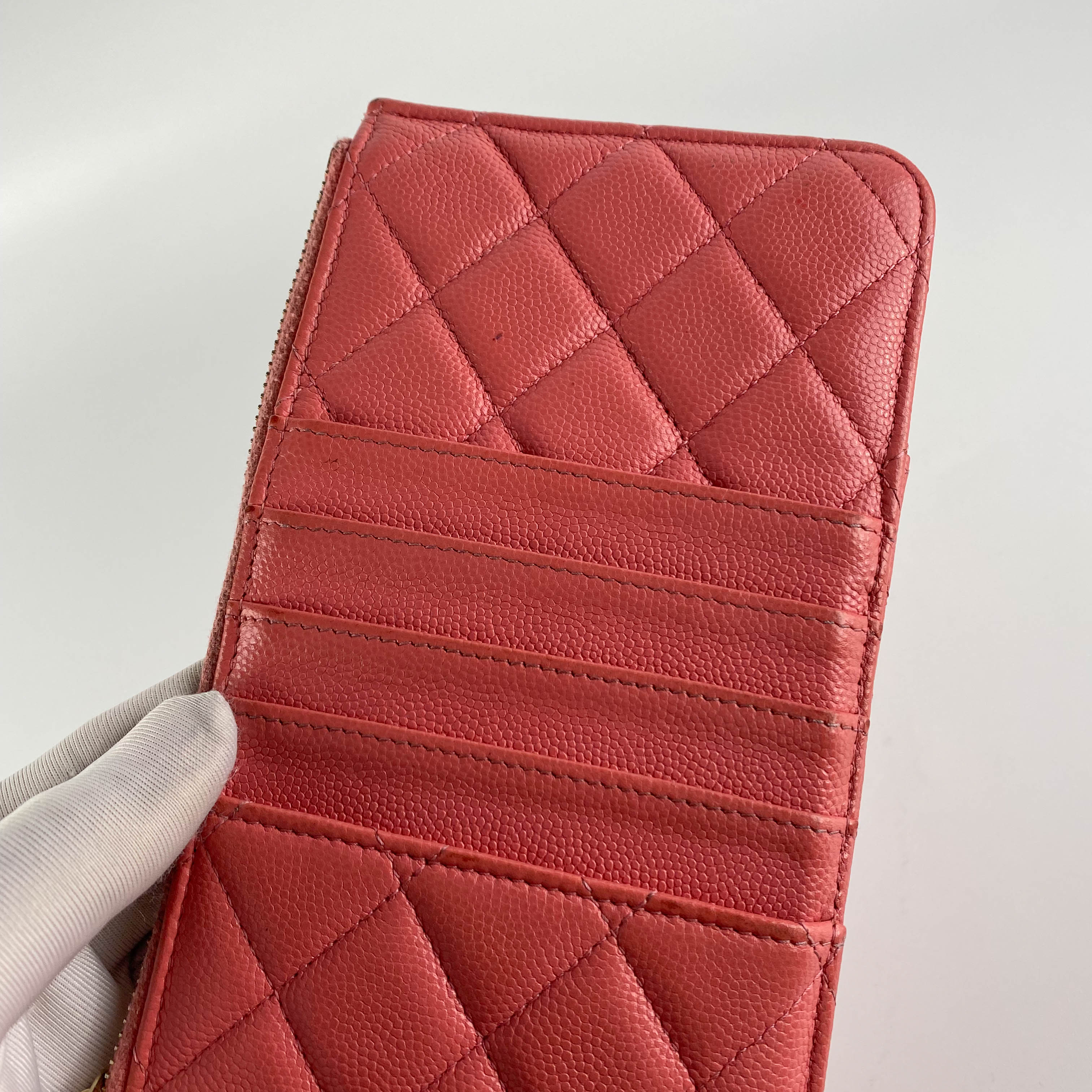 Chanel Caviar Coral Leather Phone Card Holder Wallet - Luxury Designer Card Case for iPhone, Credit Cards & Cash - Perfect for Everyday Use, Travel & Gifting