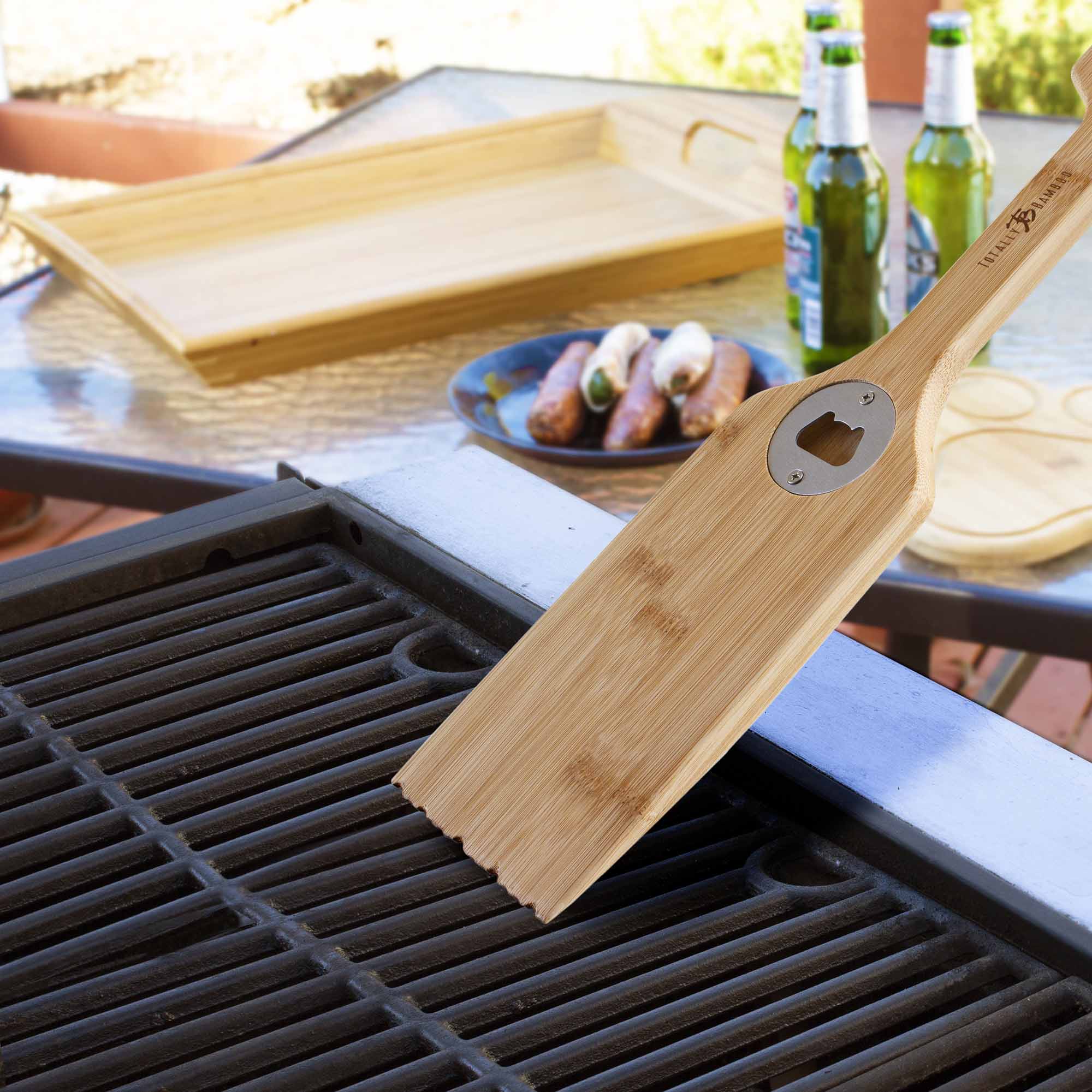 Stainless Steel Bristle-Free BBQ Grill Scraper with Bottle Opener - Heavy Duty Grill Brush for Gas, Charcoal & Pellet Grills - Perfect for Backyard BBQs, Camping & Outdoor Cooking