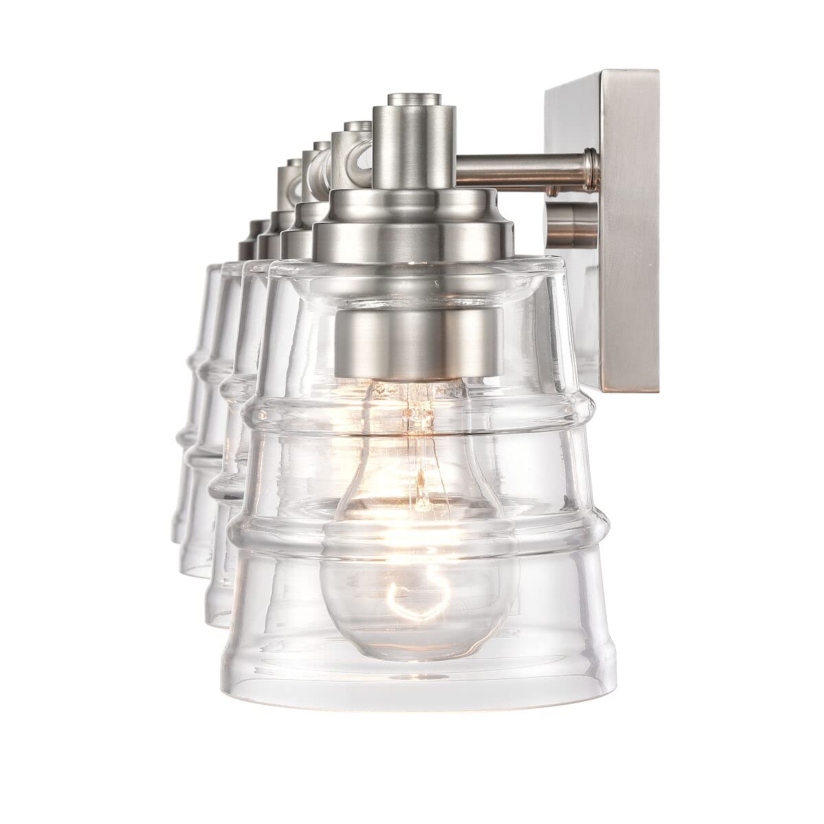 Elk Home Pulsate 4-Light Bathroom Vanity Light Fixture - Satin Nickel Finish with Clear Glass Shades, Transitional Style for Modern Bathroom & Powder Room Lighting