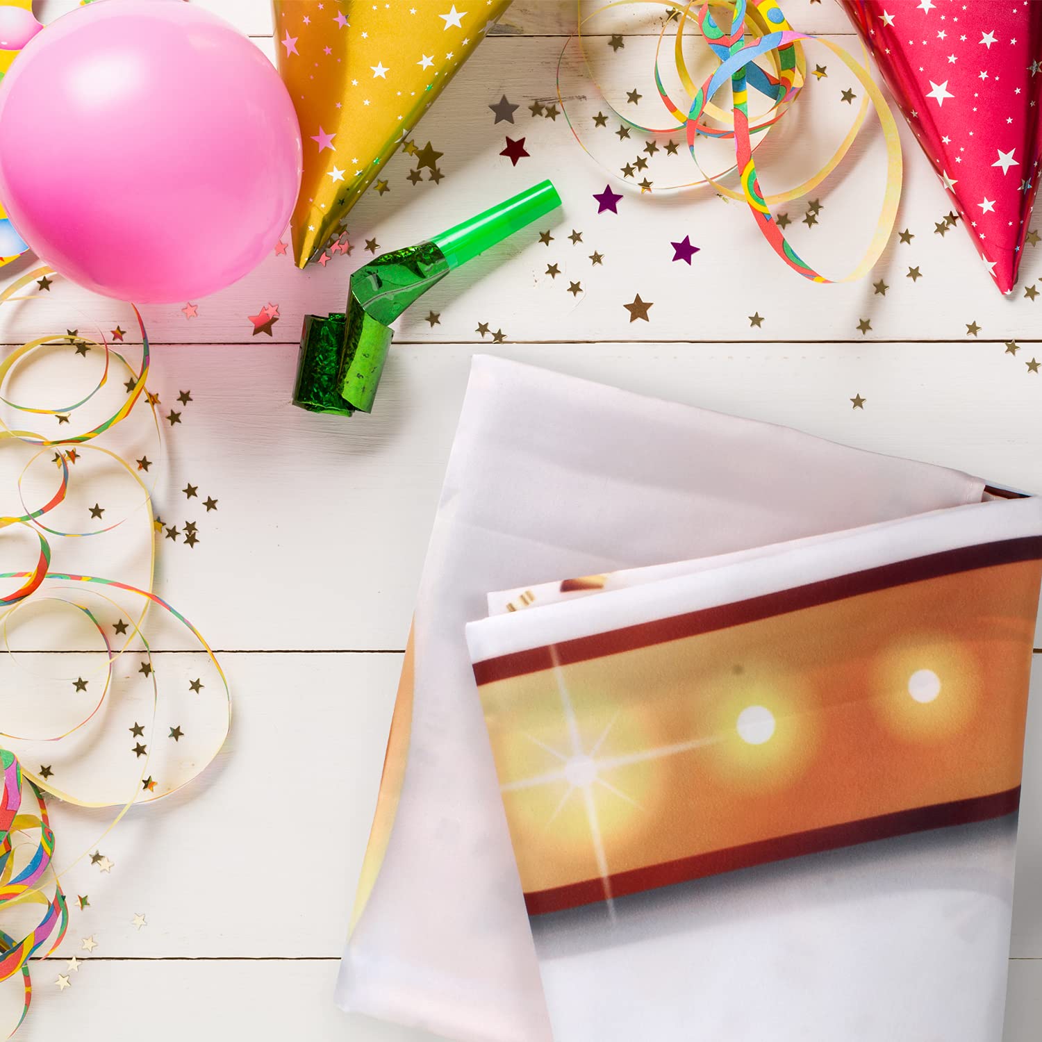 55th Birthday Backdrop Banner - White & Gold Glitter Photography Background Decor for Women & Men - Perfect for Party, Celebration, Photo Booth & Anniversary Decorations