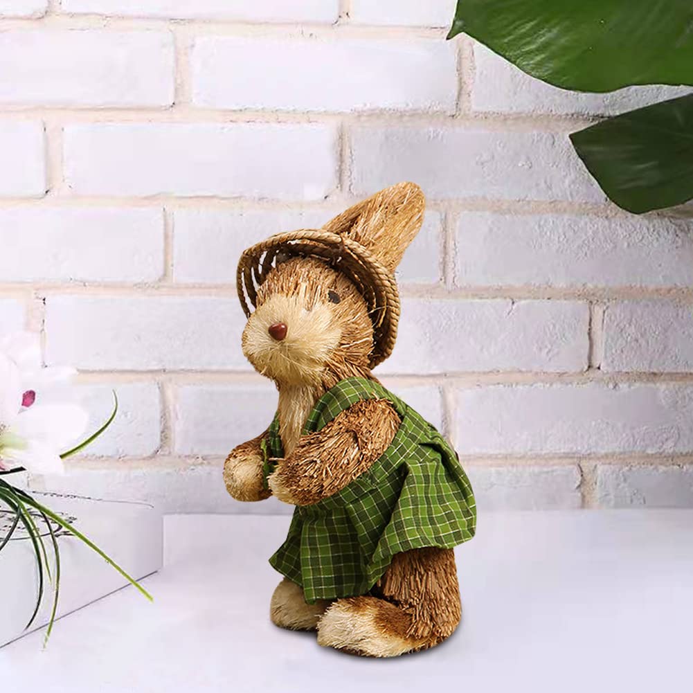WAYUTO Handmade Natural Straw Rabbit Figurine - Standing Bunny Statue Animal Ornament for Home Decor, Easter, Spring & Christmas Gifts | Perfect for Mantel, Bookshelf and Holiday Table Centerpiece