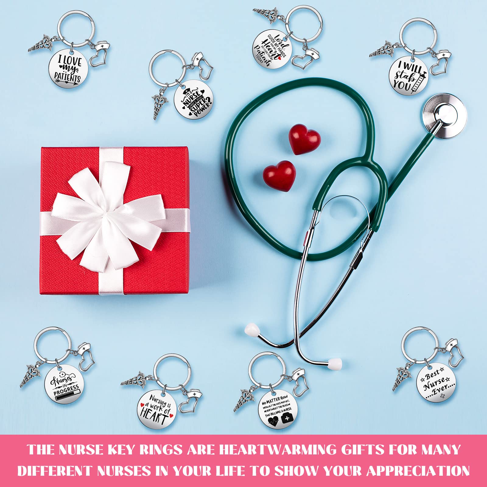 16-Piece Nurse Keychain Gift Set with Inspirational Pendants - Perfect for Nursing Graduation, School Nurse Appreciation, Nurses Week & Nurse Day Gifts - Ideal for Healthcare Professionals & Students