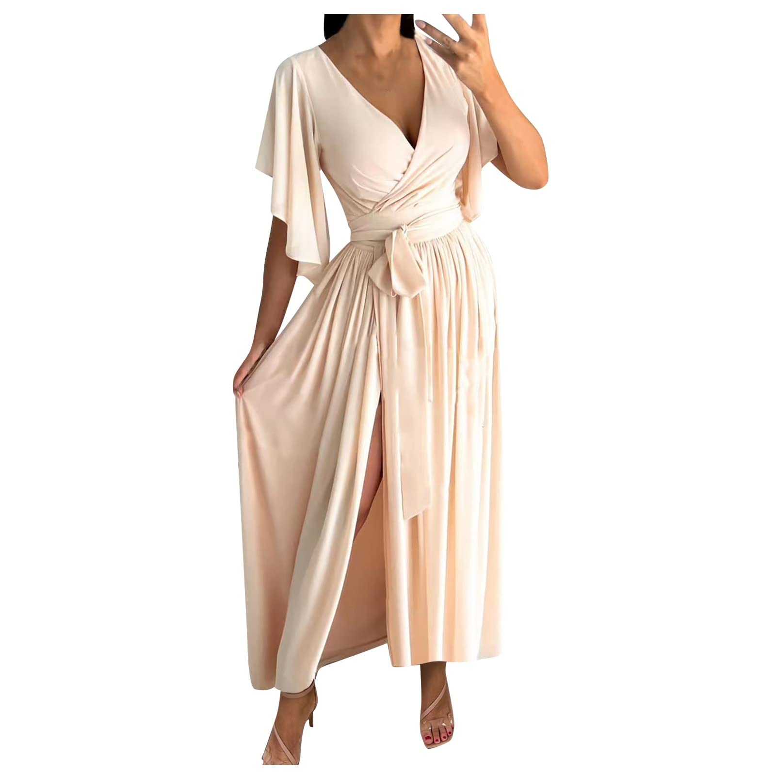 2022 Women's Short Summer Dresses - Flared Sleeves, V-Neck, Loose Fit Plus Size Casual Dress in Trendy Colors | Perfect for Beach Vacations, Date Nights & Summer Parties