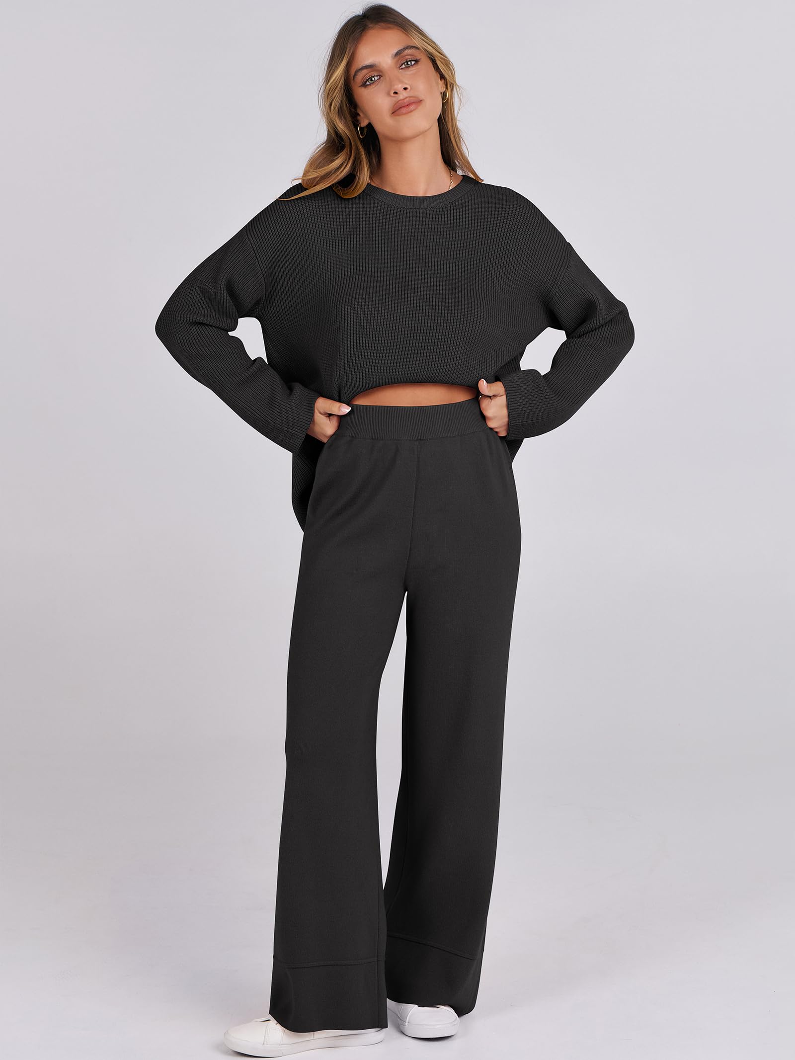 ANRABESS Women's Casual Two Piece Sweater Lounge Set - Cozy Pullover & Wide Leg Pants Matching Outfit for Fall 2024 | Loose Comfort Wear for Home, Office & Weekend Relaxation