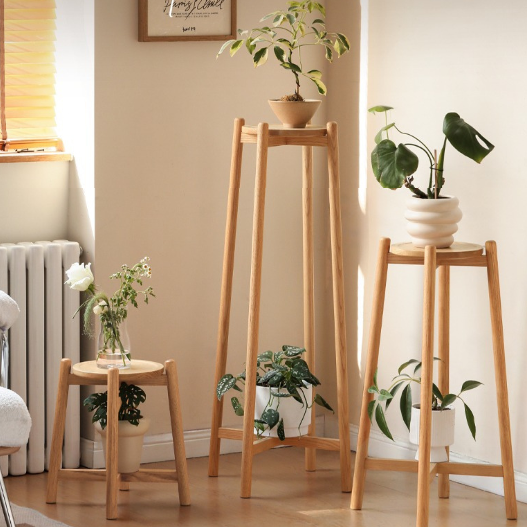 Solid Wood Flower Rack - Oak & Walnut Storage Shelf for Plants | Perfect for Home Decor, Living Room, Garden & Indoor Plant Display