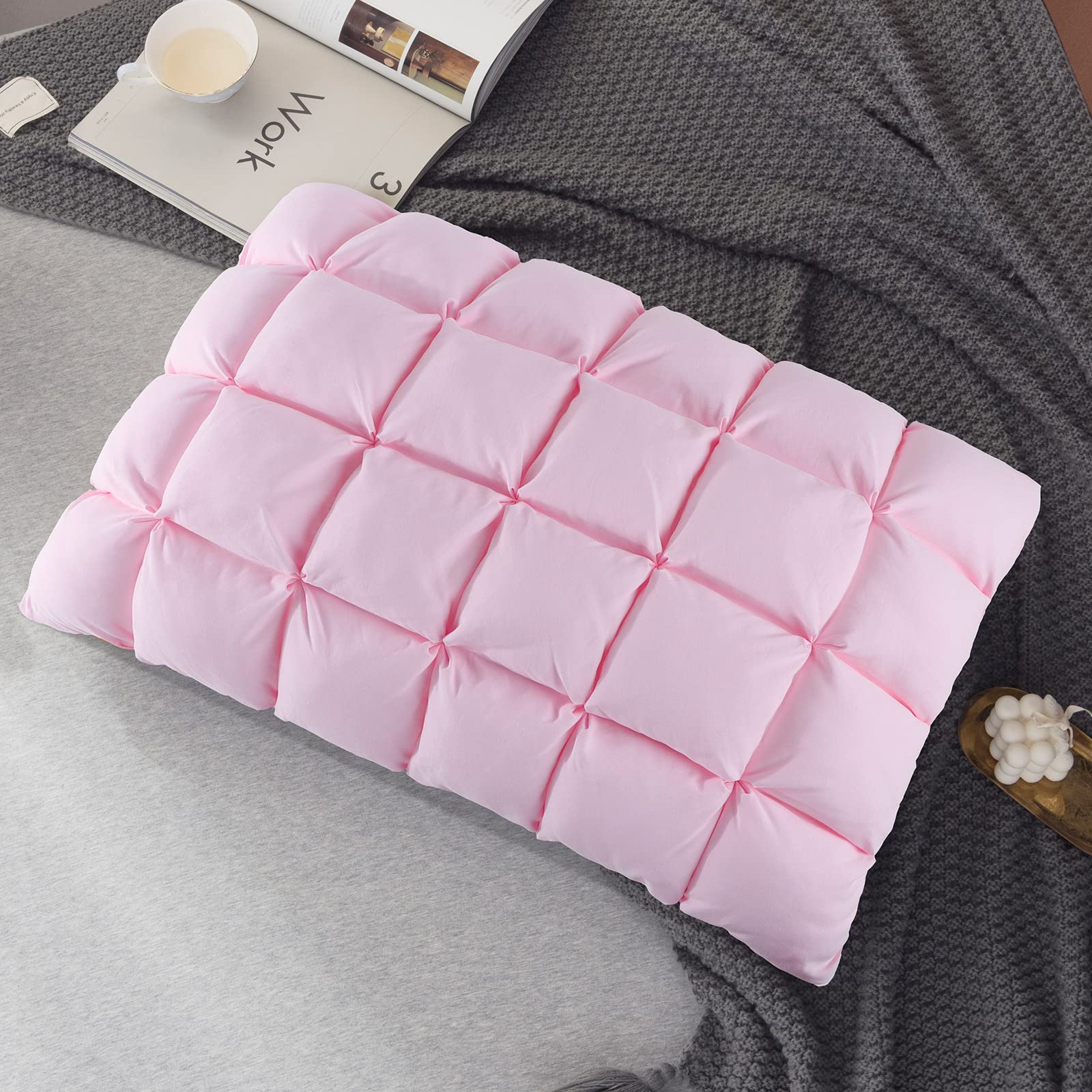 YOUR MOON Soft Sleeping Pillows - Queen Size Down Alternative Bed Pillow with Gel Cooling Technology for Side Sleepers | Luxury Hotel Quality Fluffy Pillow (Pink) - Perfect for Back Pain Relief & Comfortable Night Sleep