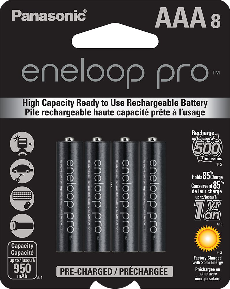 Panasonic eneloop pro AAA High Capacity Rechargeable Batteries (8-Pack) & eneloop AA 2100 Cycle Ni-MH Batteries (8-Pack) - Perfect for Cameras, Flashlights, Gaming Controllers and Smart Home Devices