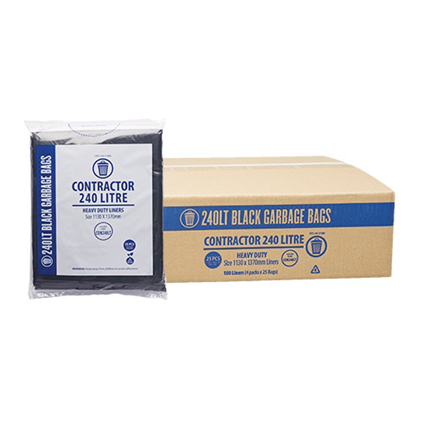 240Lt Heavy Duty Black Trash Bags for Contractors - Extra Large Garbage Bags for Construction Sites, Renovations & Commercial Use