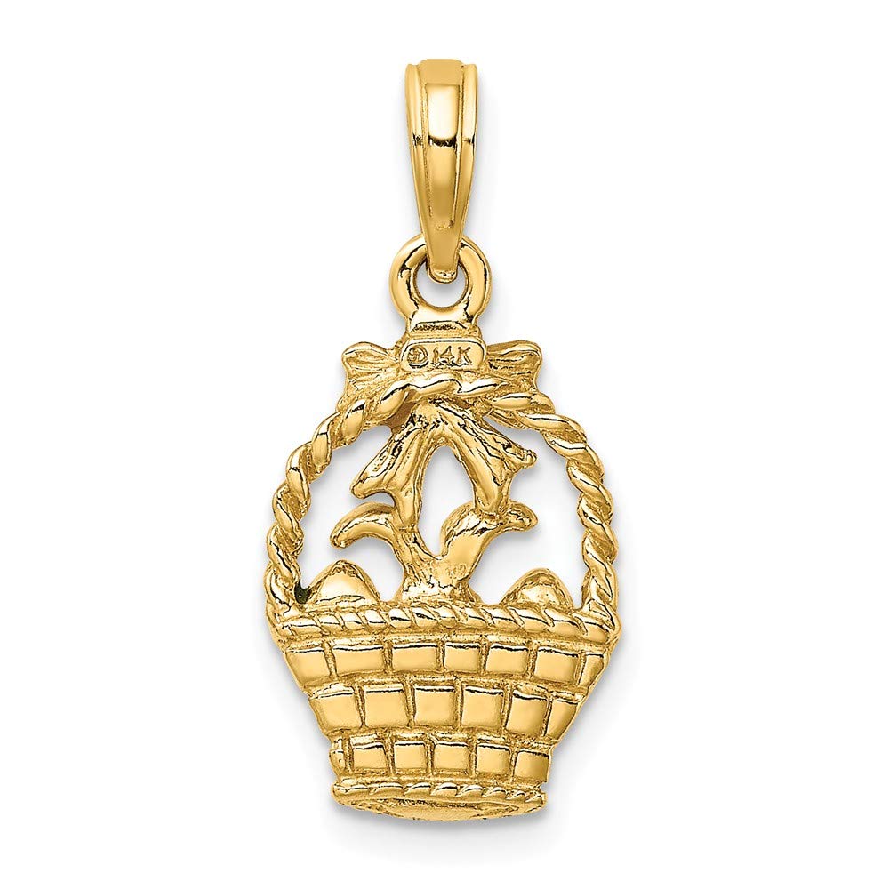 14K Yellow Gold Enameled Easter Basket Pendant with Bunny, Bow & Eggs - Perfect for Easter Gifts, Spring Jewelry & Holiday Accessories
