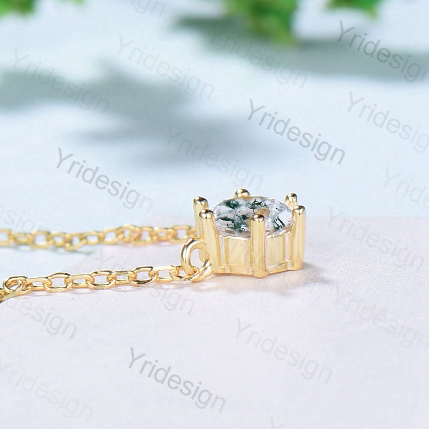 5mm Round Moss Agate Pendant Necklace - 16