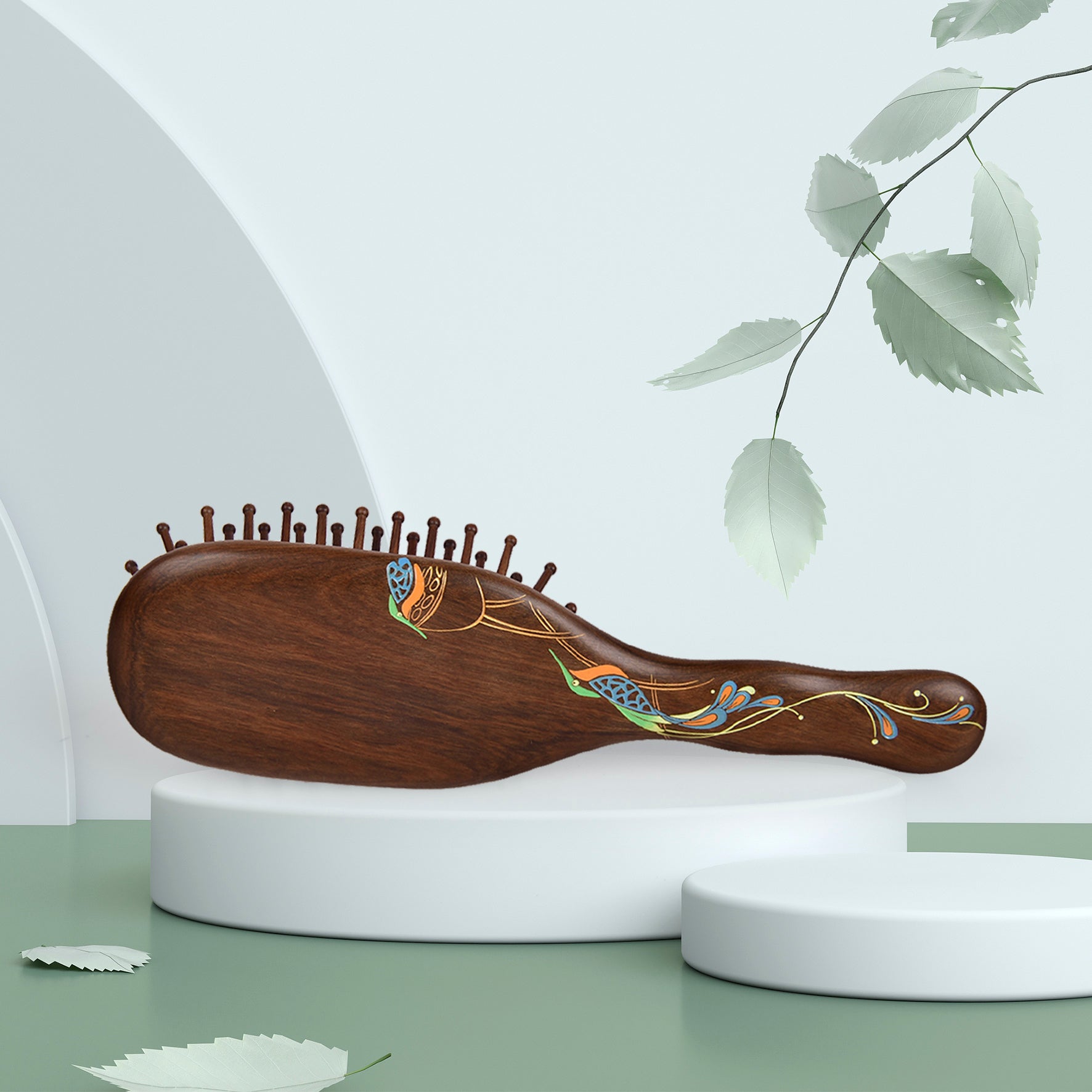 Peacock Wooden Hair Brush - Natural Wooden Hairbrush for Detangling & Shine - Perfect for Daily Hair Care & Styling at Home or Salon