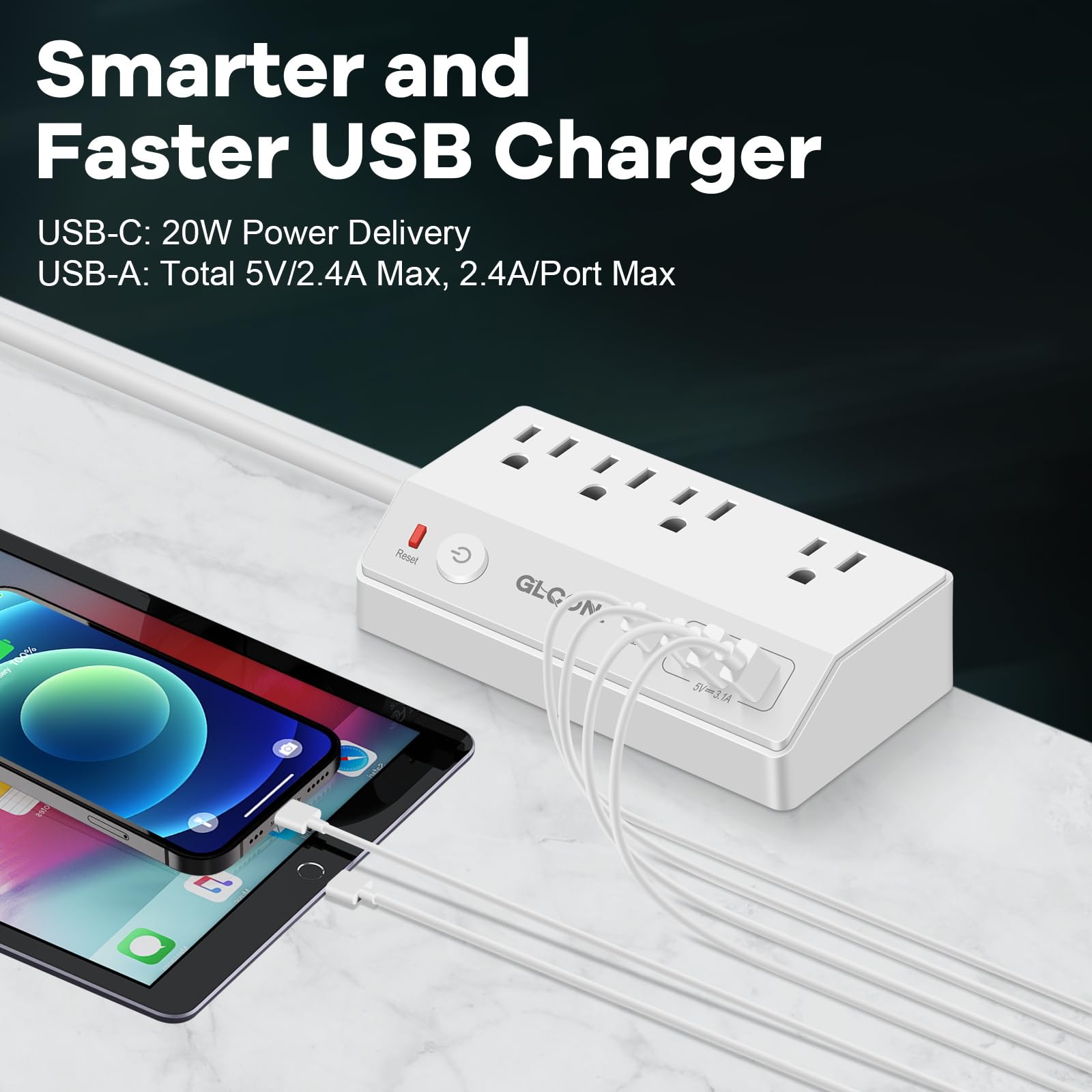 20W PD USB C Desk Clamp Power Strip with Surge Protection - 4 Outlets & 4 USB Ports Charging Station - Multi Plug Edge Mount Power Hub for Home Office, Gaming Setup & Workspace Accessories