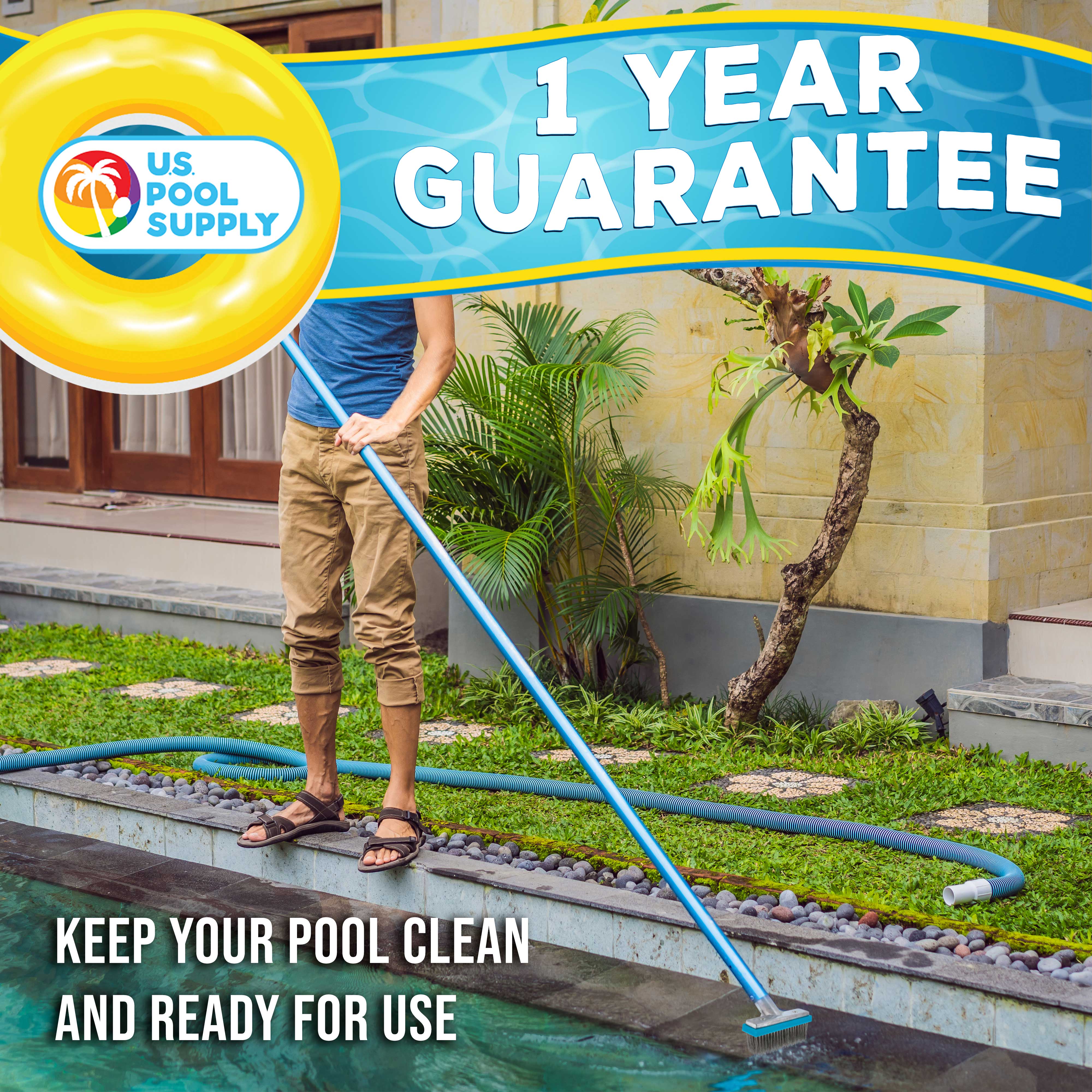 5 Stainless Steel Wire Bristle Pool Brush with HD Aluminum Pole Handle - Heavy Duty Pool Cleaning Tool for Removing Rust Stains on Concrete & Calcium Buildup on Tiles - Perfect for In-Ground & Above Ground Pools
