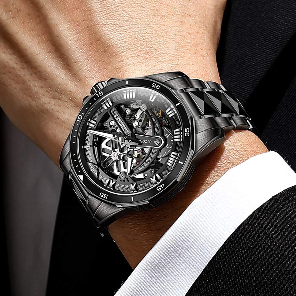 Automatic Self-Winding Skeleton Men's Watch - Luxury Mechanical Dress Watch with Sapphire Crystal, Tungsten Steel Case, Waterproof & Luminous - Perfect for Business, Formal Events & Everyday Wear