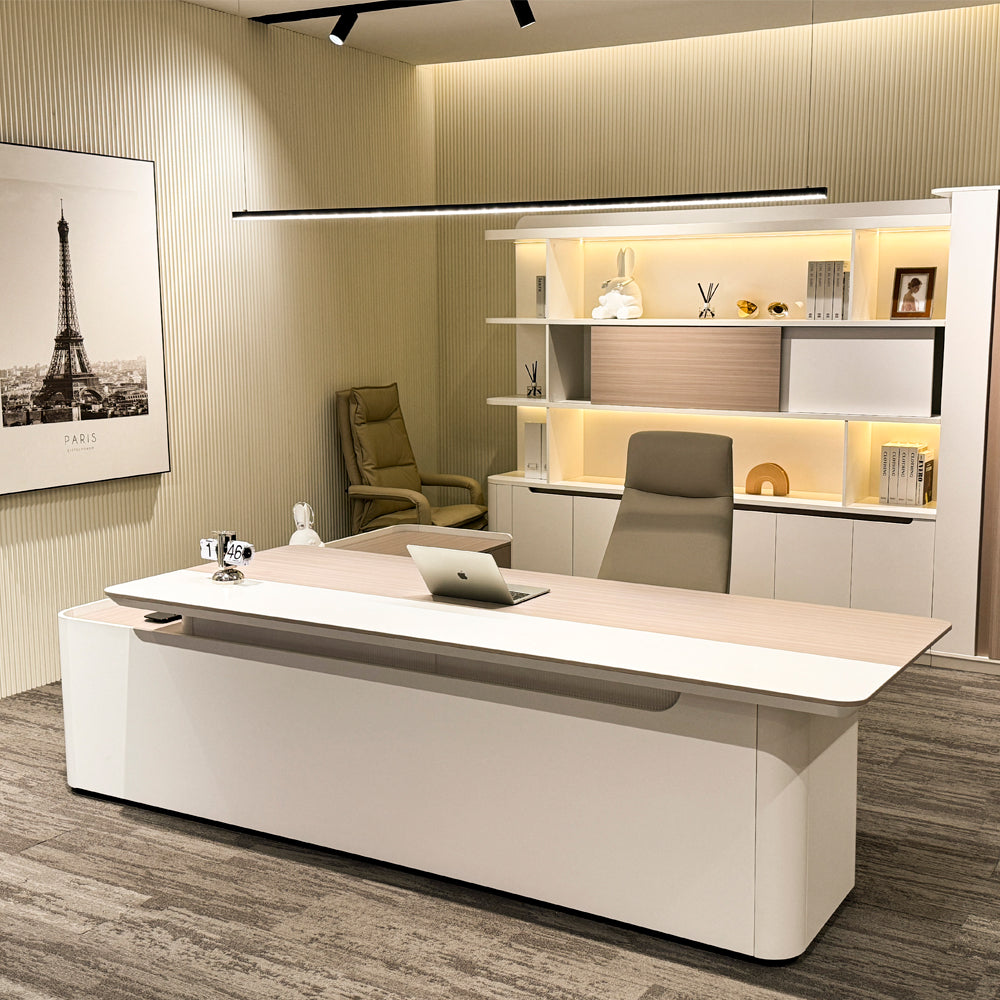LUSH Executive Desk Right Return 240cm White & Taupe - Premium Office Furniture for Home & Business Workspaces